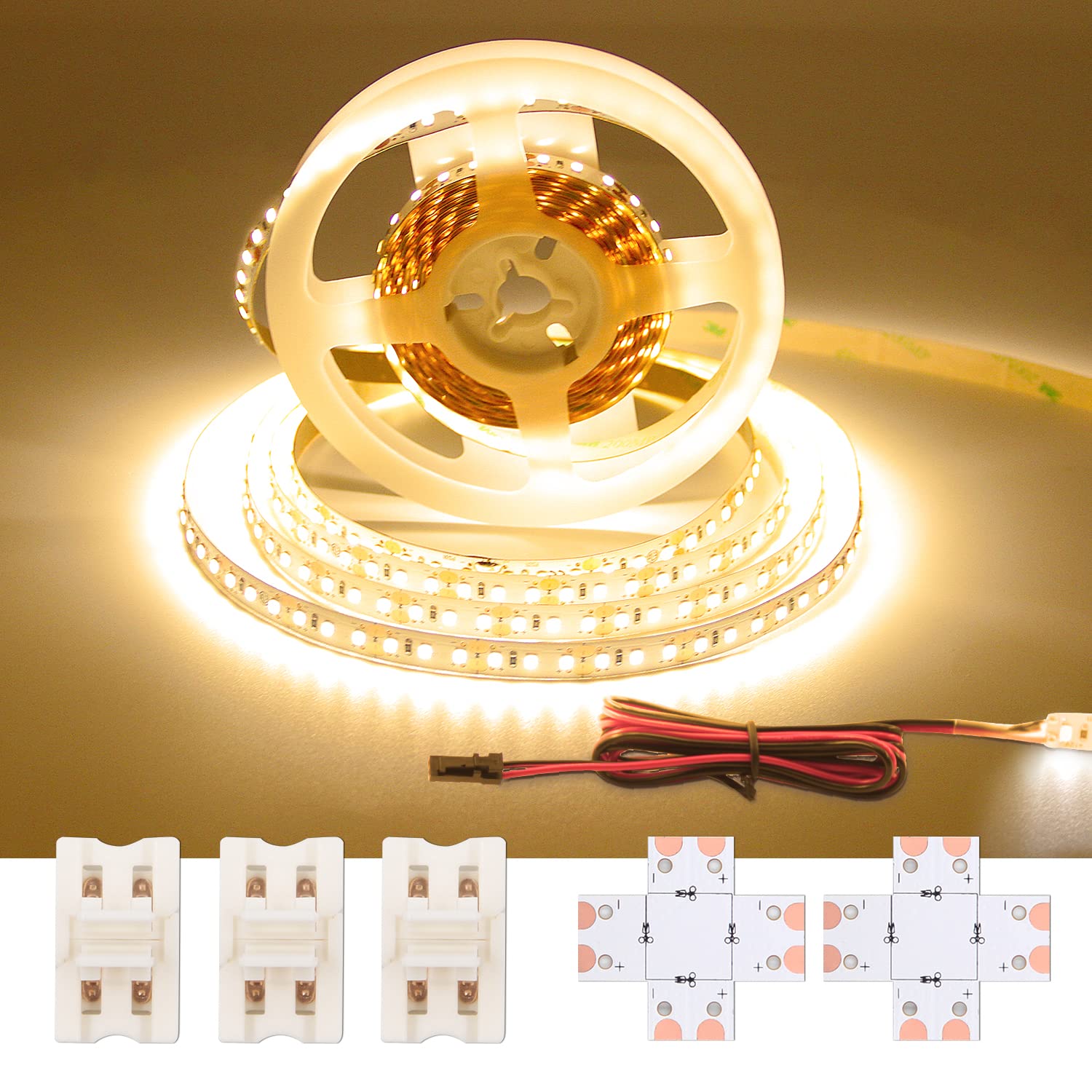 Vst Led Strip Lights Warm White 120Leds/M 1000Lm/M 9.6W/M Led Tape Light 12V 2835 Cuttable Connectable Dimmable Led Strips For Indoor Under Cabinet Etl-Listed,No Driver (3000K-8.2Ft, White)