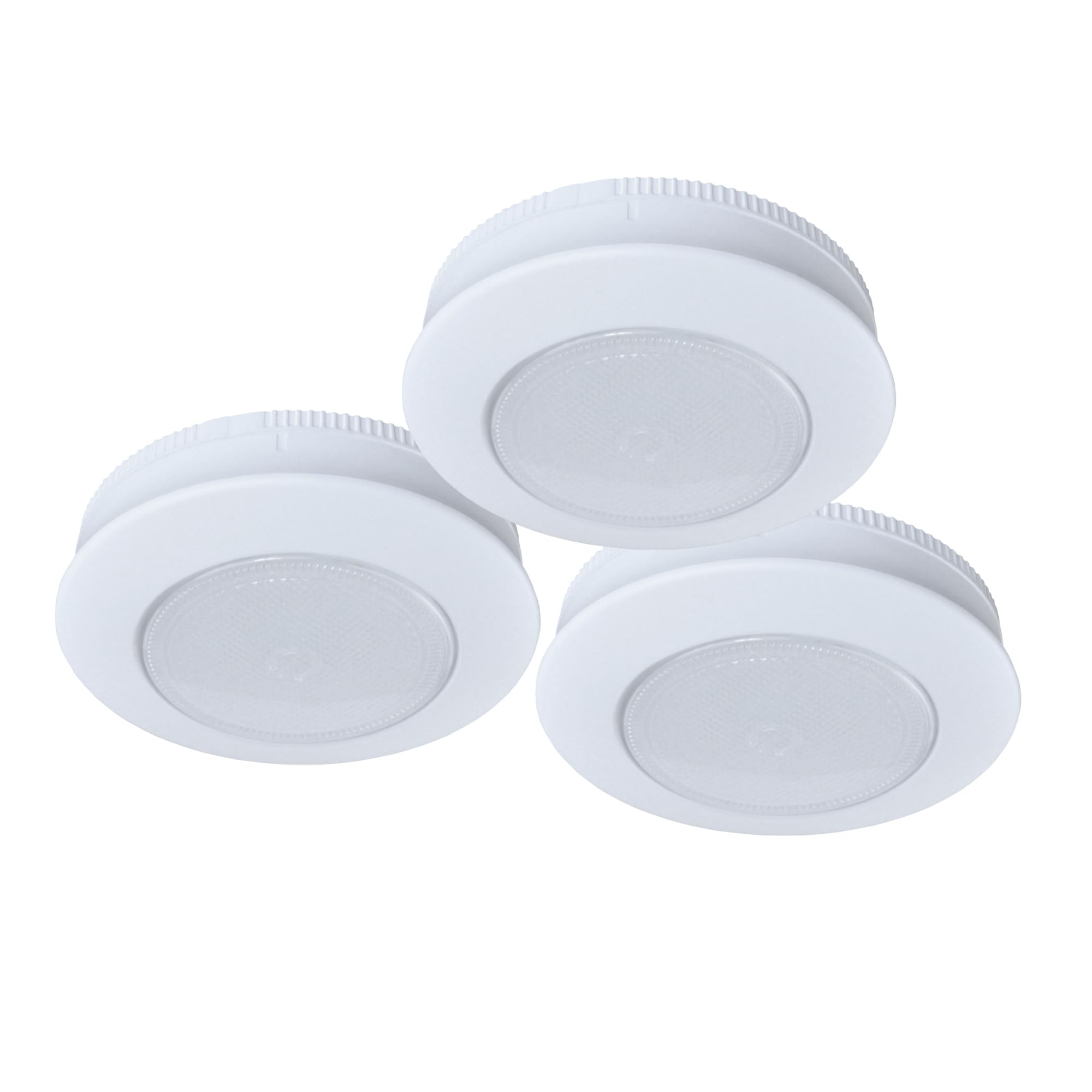 Ecolight Battery-Operated Tap Pucks - 3-Pack, 30,000 Hours Lamp Life, Plastic, White, Model -P