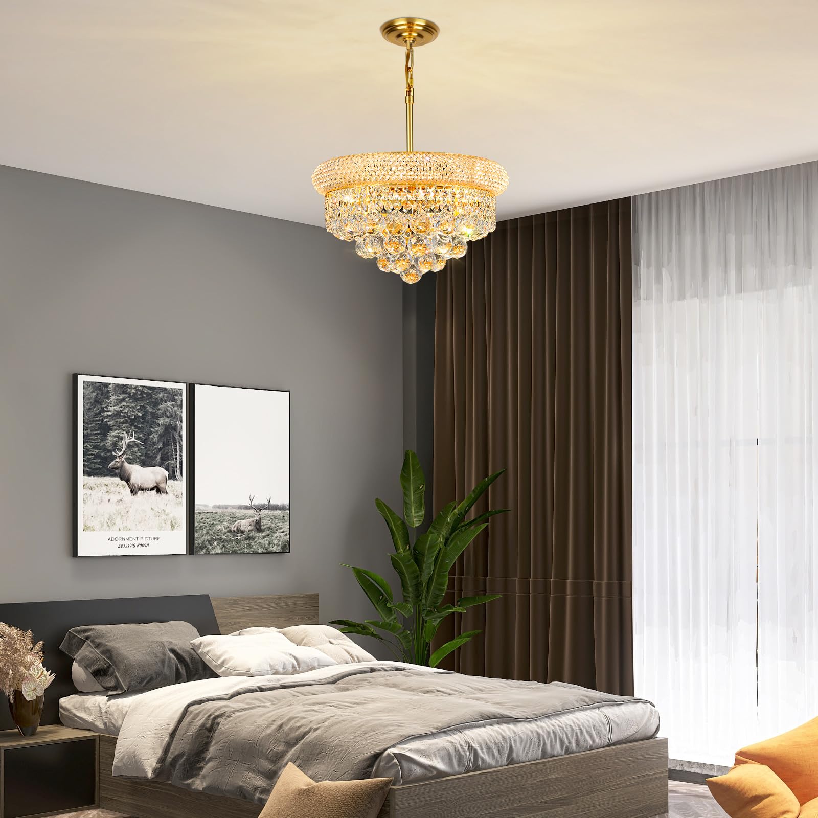 Gifarich Crystal Chandelier - Gold 4-Light Dining Room Light Fixture, D15'', Model 8846-4, Empire Style for Kitchen and Entryway