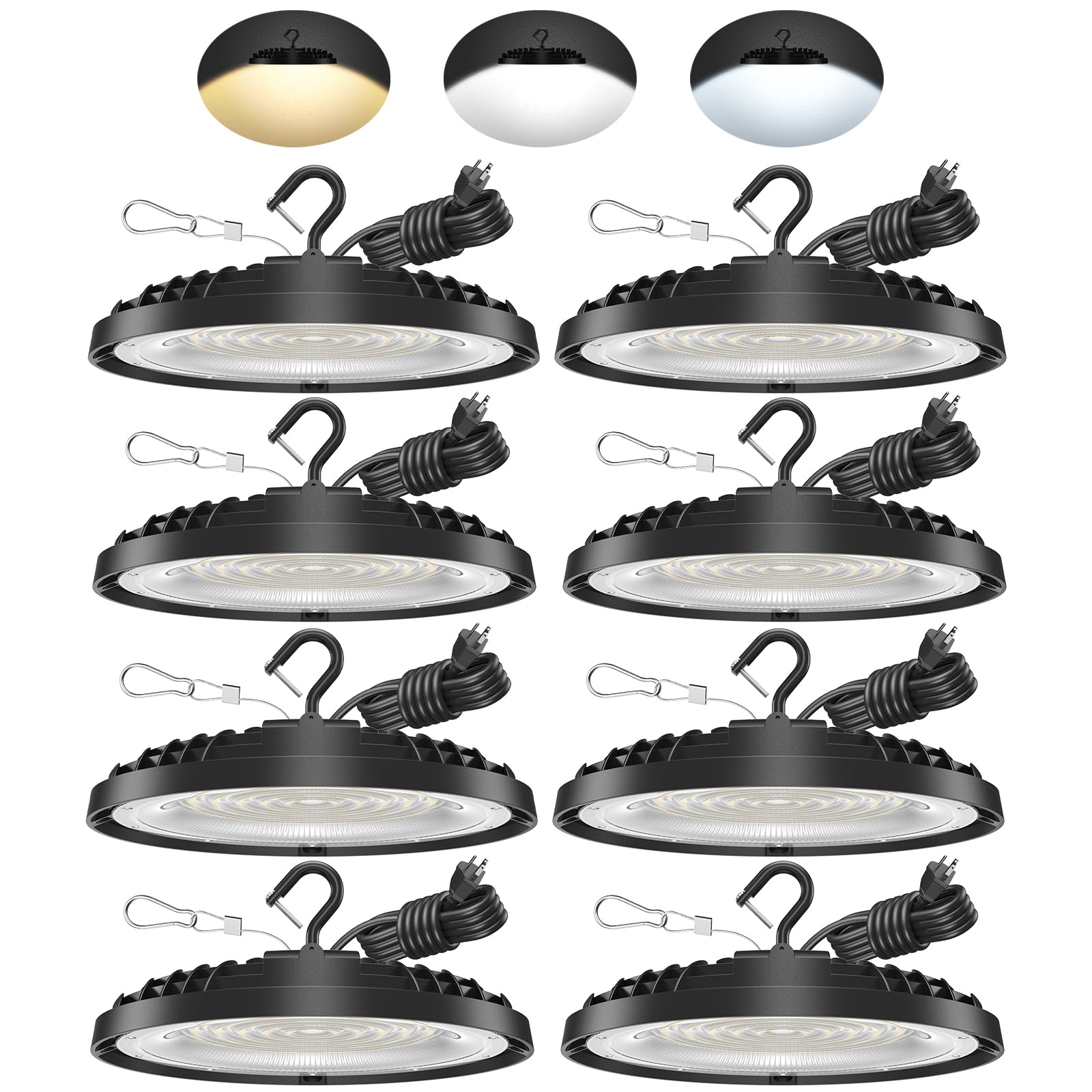 200W UFO LED High Bay Light, Adjustable Wattage 200W/150W/100W, 3-Color Temperature (6500K/5000K/3500K), 28,000LM, AC100-277V, P