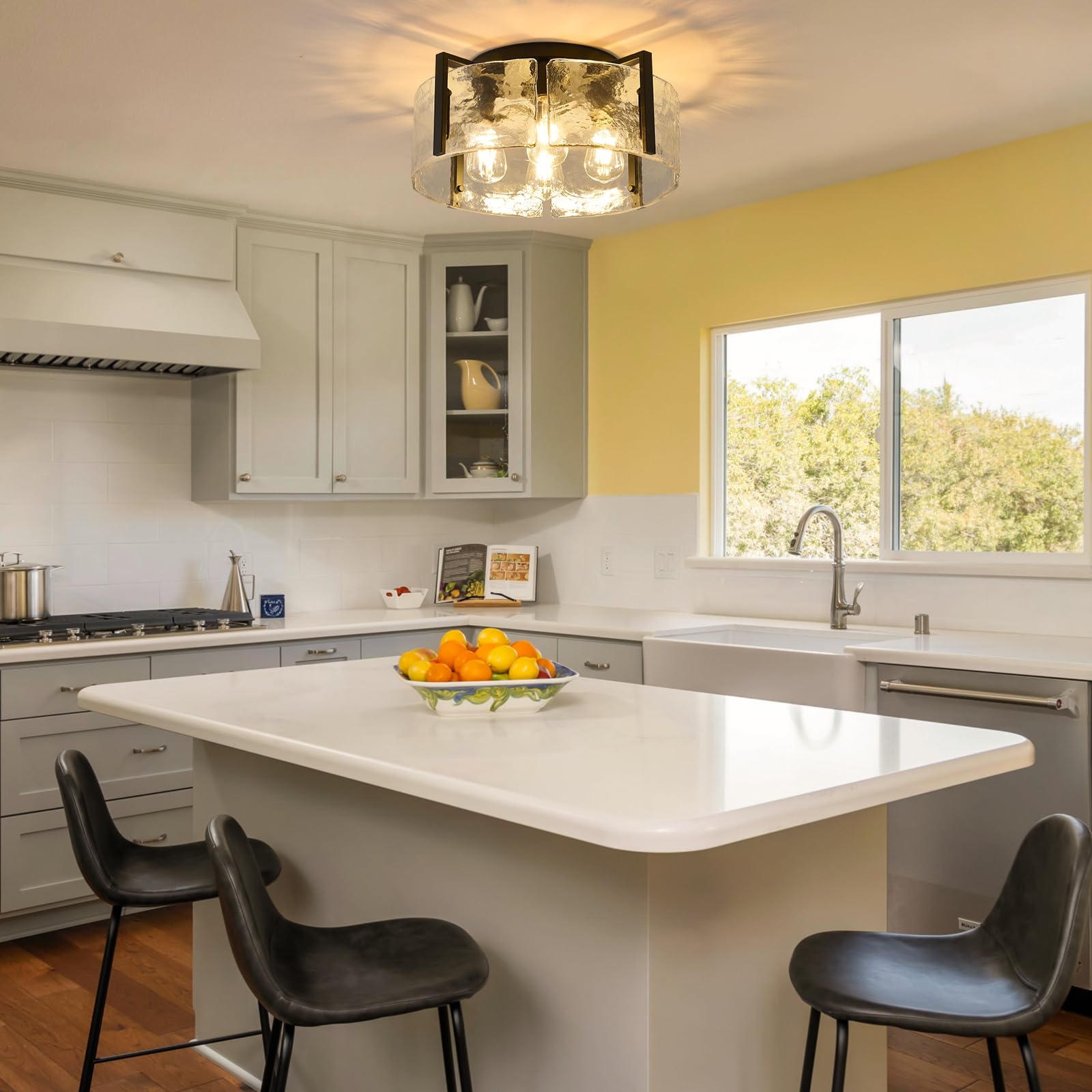 Aklmxcg Black Flush Mount Ceiling Light Fixture, 4-Light Modern Ceiling Light, Hallway Light Fixtures Ceiling Mount, Kitchen Lig