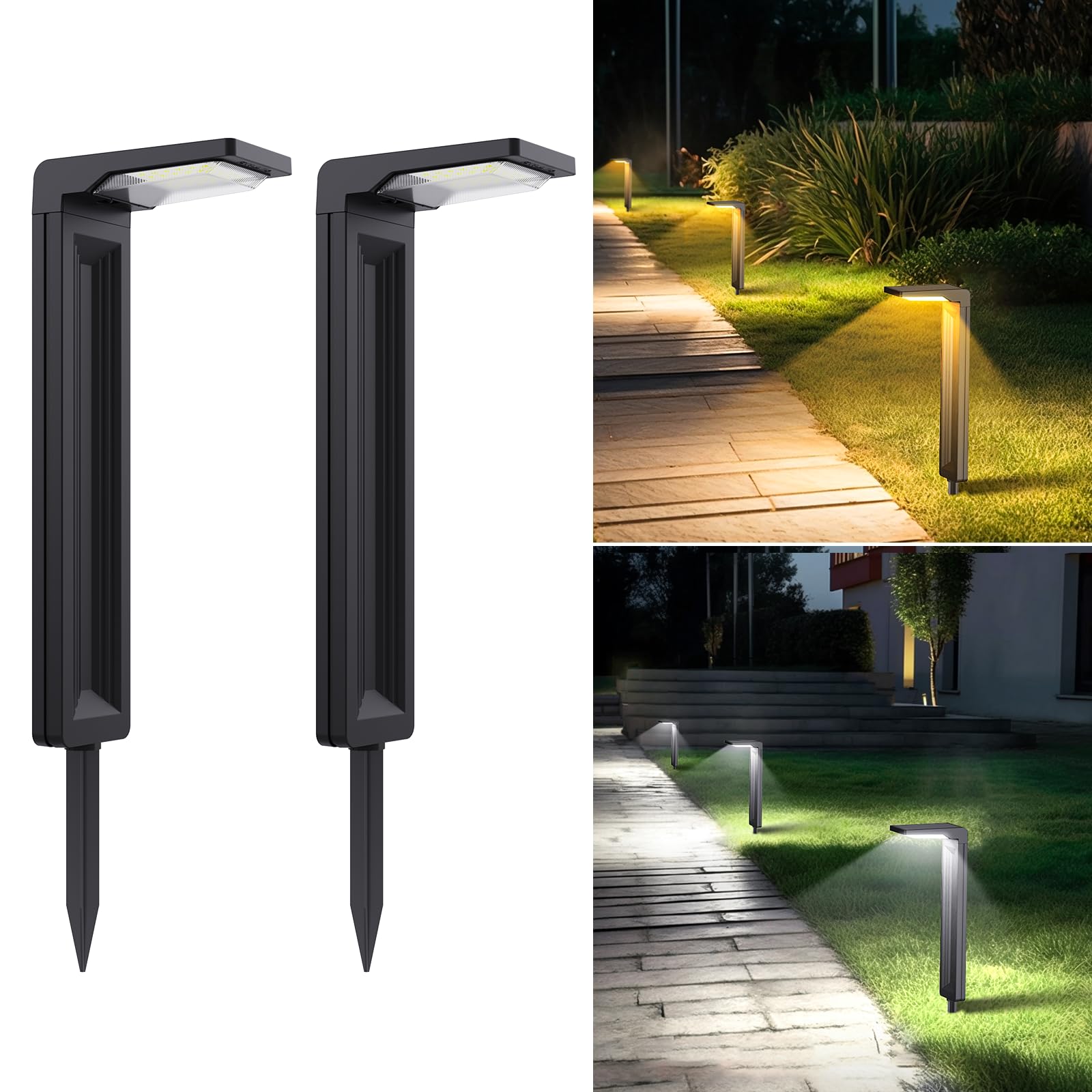 Sunvivo Solar Pathway Lights,2 Modes(Cool White or Warm White),Bright Solar Path Lights Outdoor Waterproof,Perfect Elegant Guide Light or Deco for Yard,Garden,Lawn,Sideway,Driveway,Walkway (2Pack)