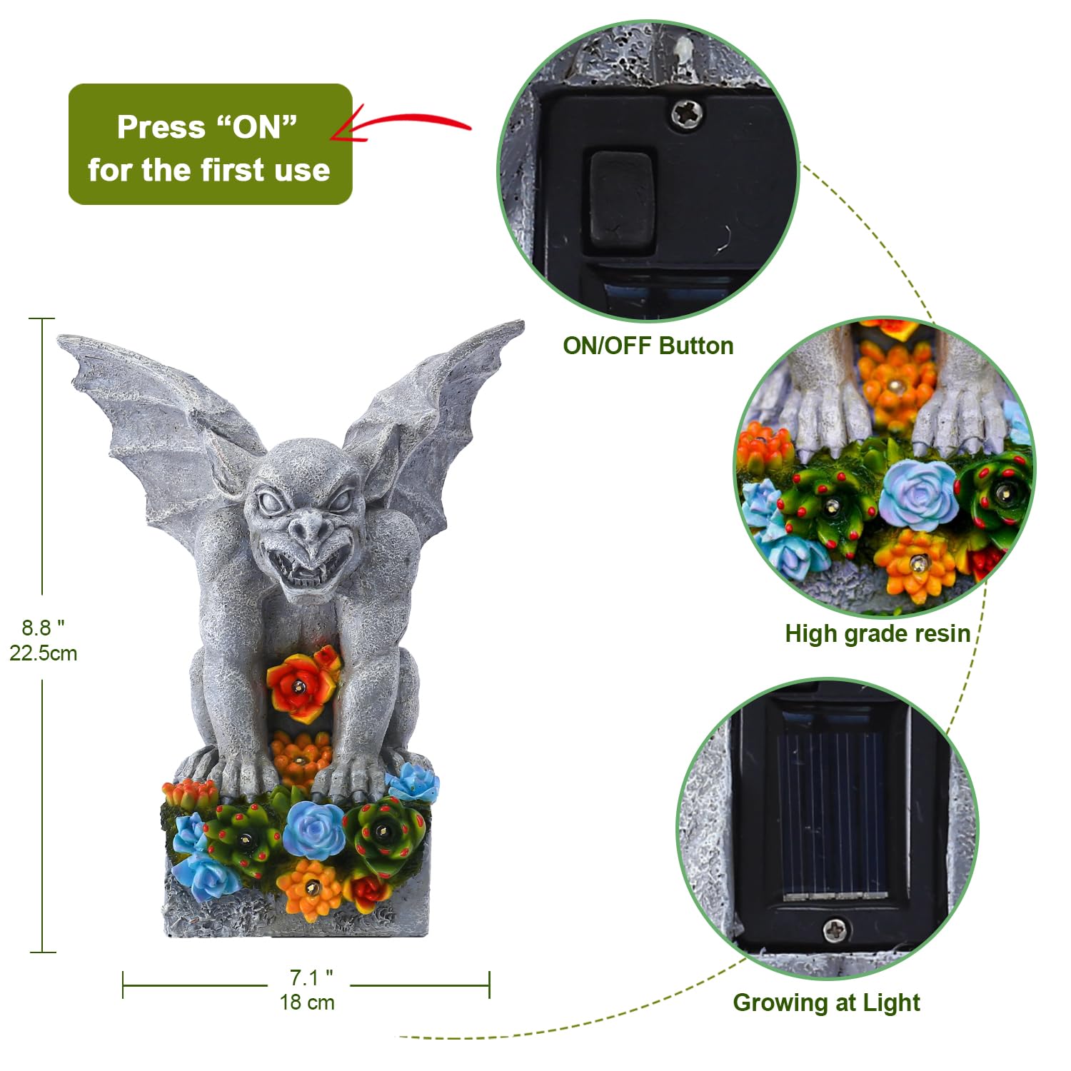 Philodwell Solar Gothic Gargoyle Garden Statues: Outdoor Sculptures With Succulent Lights Decor For Patio Lawn Yard Art - Gifts