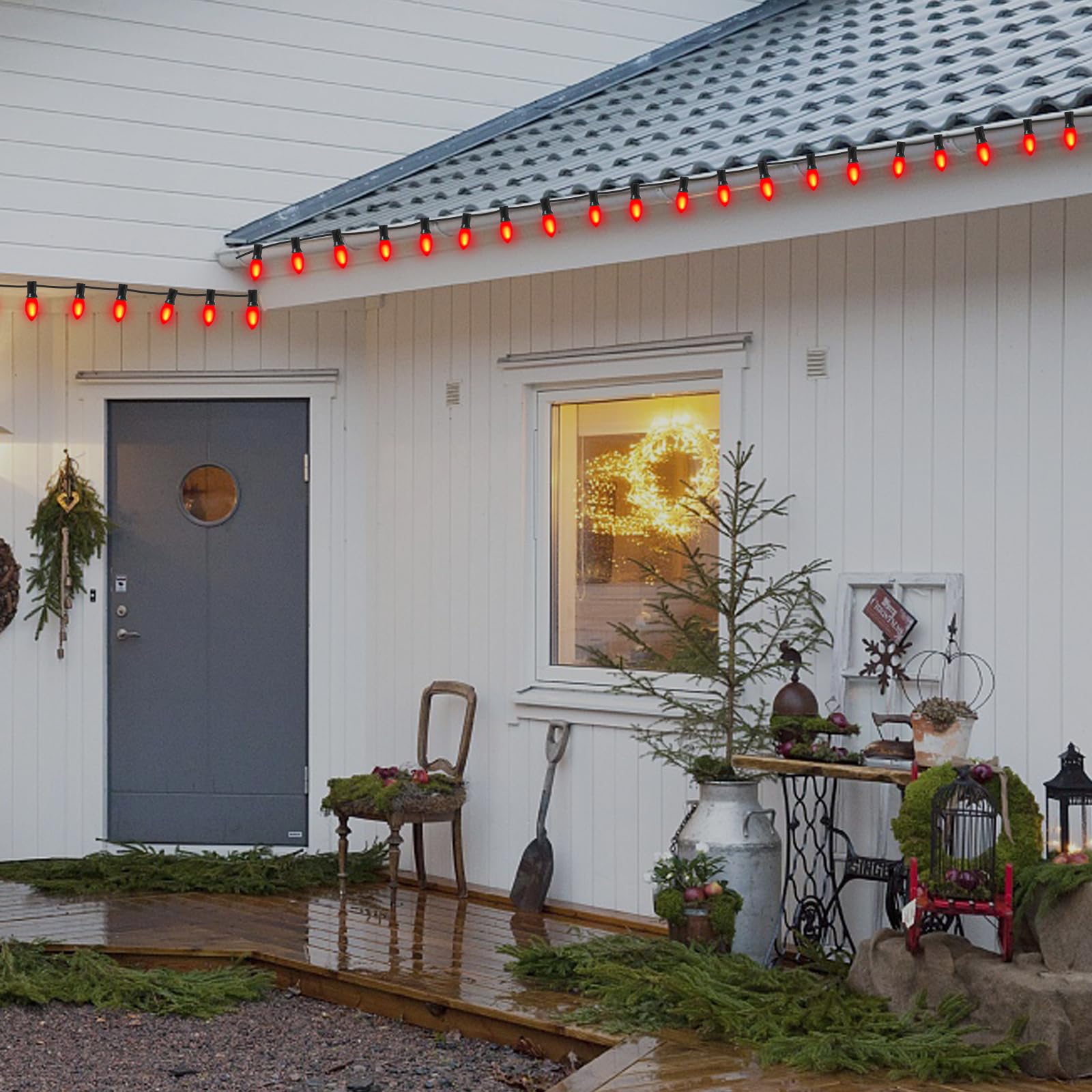 25 Pack Christmas Red Replacement Bulb, C9 Ceramics Red Christmas Light Bulb For Indoor Outdoor Patio Christmas Halloween Party String Lights, 7 Watt Red Night Light, C9/E17 Intermediate Base