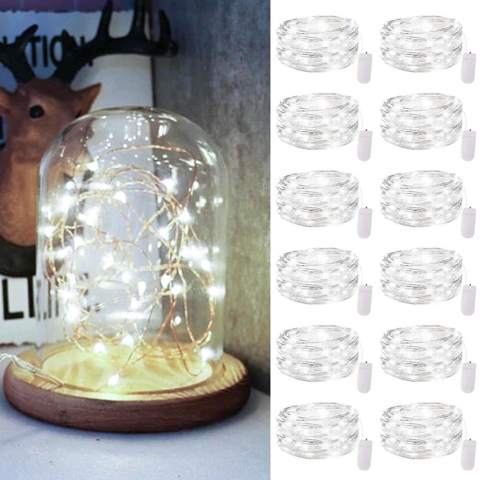 Camantu 12 Pack Led Fairy Lights Battery Operated, 7Ft 20Led Valentines Day Lights Battery Operated Waterproof Silver Wire For Diy Bedroom Party Birthday Wedding Christmas Decorations(Cold White)