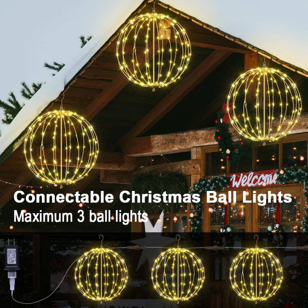 LIGHTSHARE 16IN LED Light Ball Garden Pathway Decoration, Waterproof, White Frame, Warm White Lights