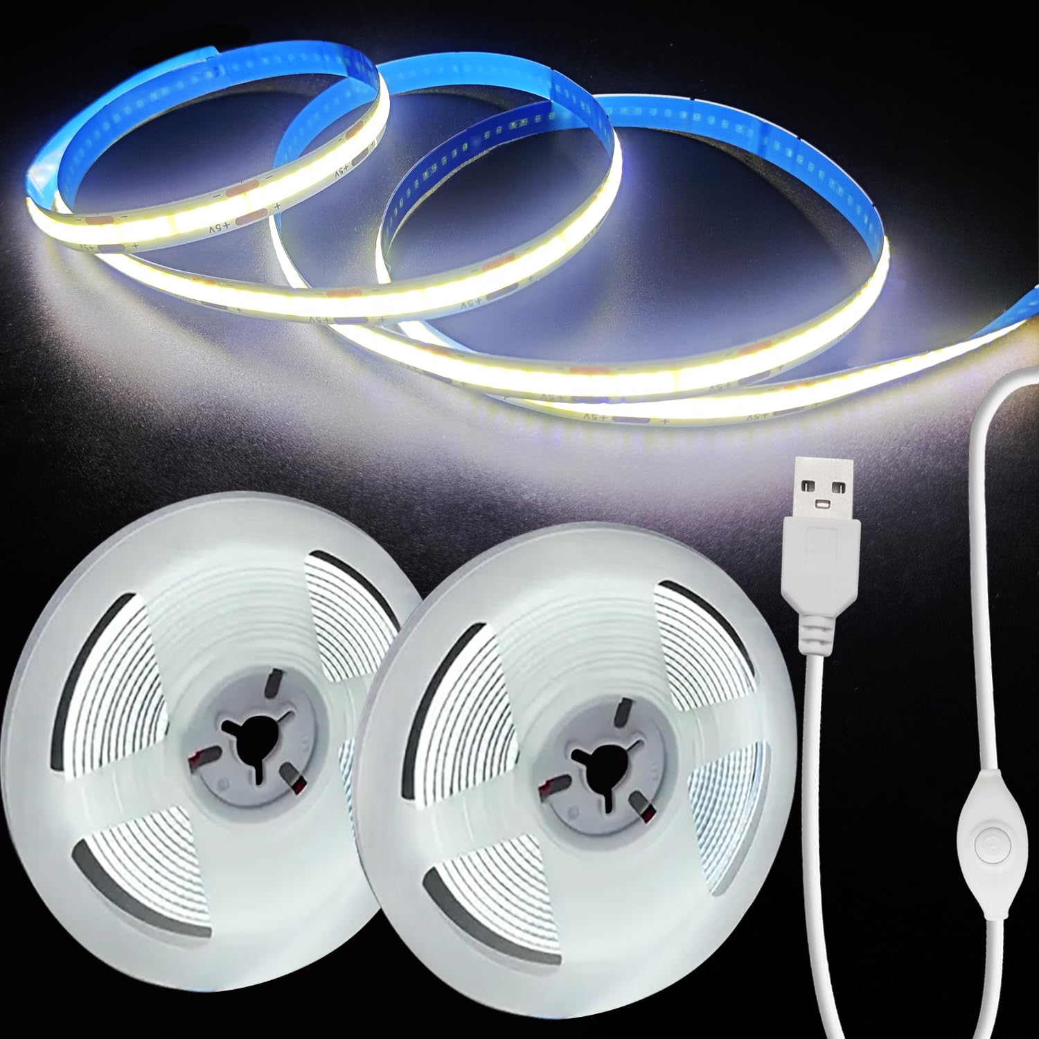 ZSLAIFU 5V LED Band Lights  White USB LED Light Band  2Pack 3.28FT Dimmable Cob LED Band Light  High Brightness Short LED Band for Display Cabinet  Living Room  TV Lights