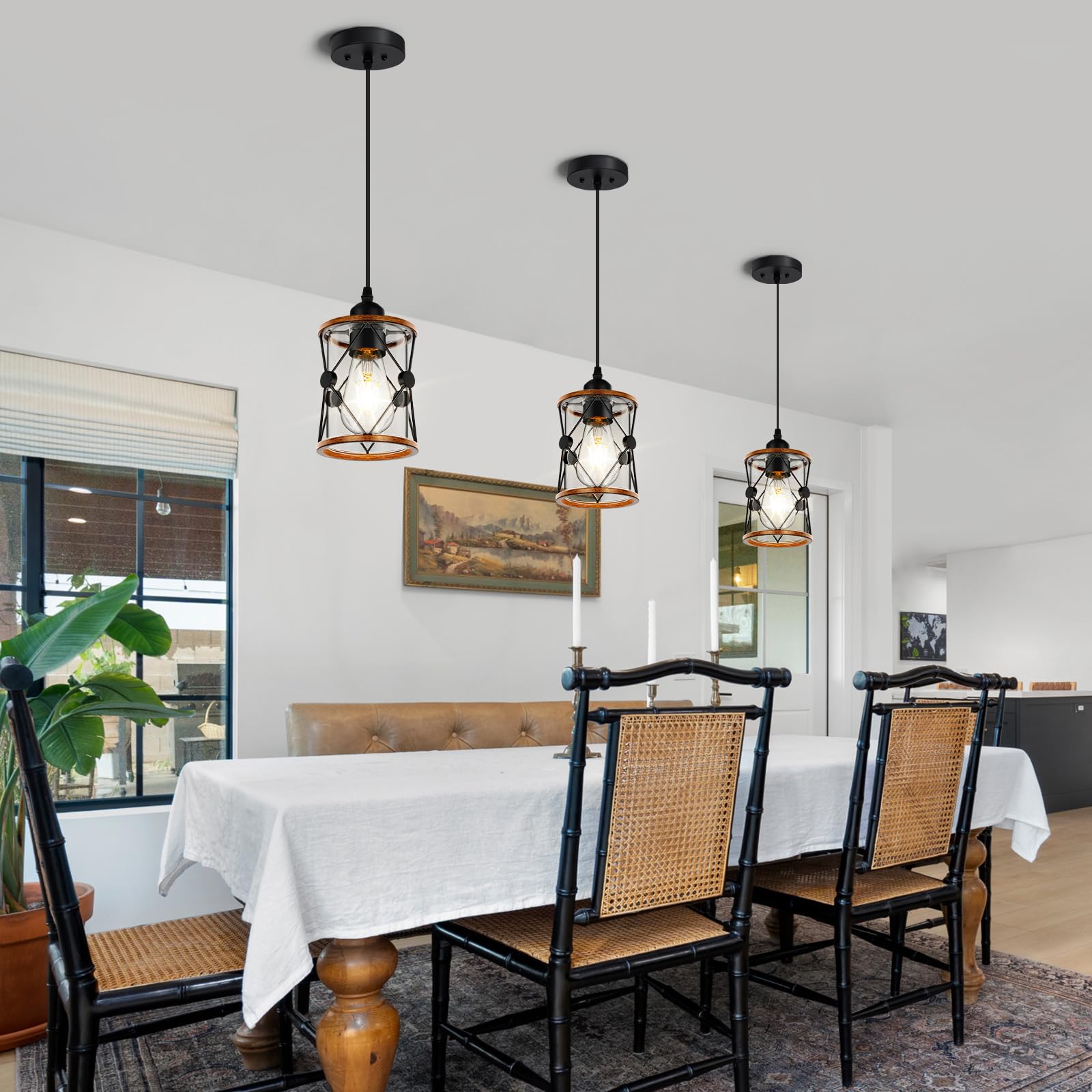 Seable Island Light For Kitchen, 3-Light Dining Room Light Fixture With Clear Glass Shade, Farmhouse Pendant Light Kitchen Islan