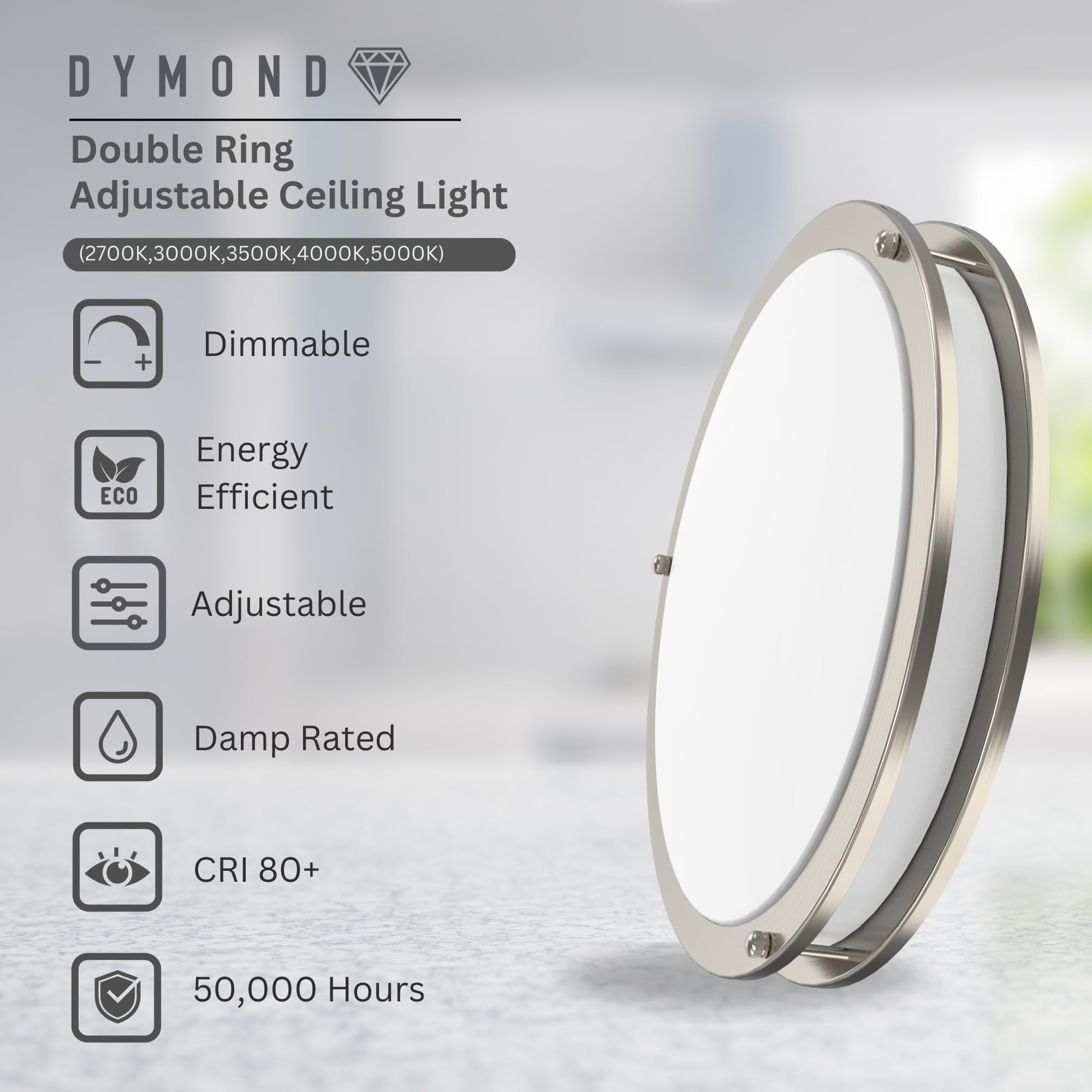 Dymond Led Ceiling Light 14 Inch Dimmable Flush Mount Adjustable Light Color (2700K/3000K/3500K/4000K/5000K) Surface Mount Ceiling Lamp For Hallway Closet Kitchen Kids Room