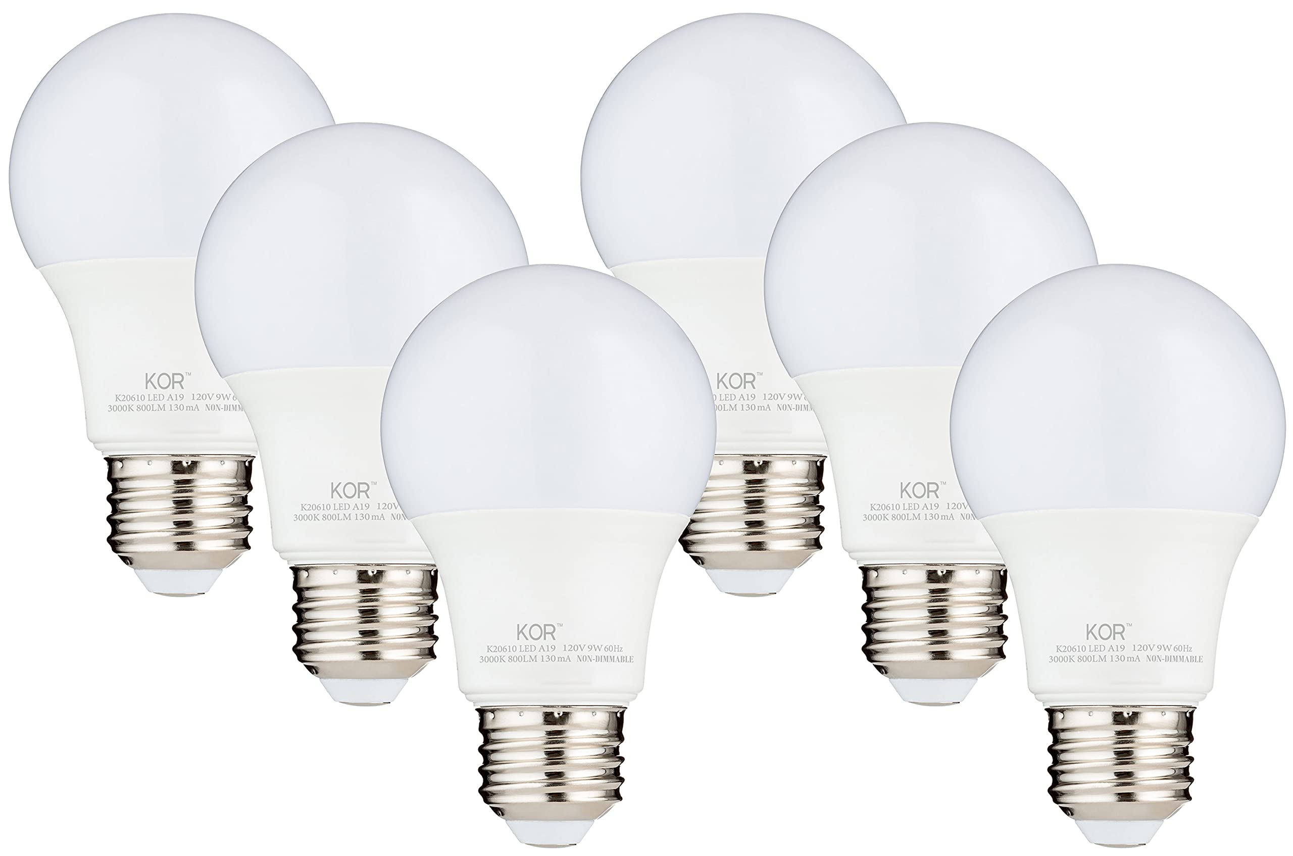 Kor (Pack Of 6) 9W Led A19 Light Bulb - (60W Equivalent), Ul Listed, 3000K (Soft White), 750 Lumens, Non-Dimmable, Led 9 Watt St
