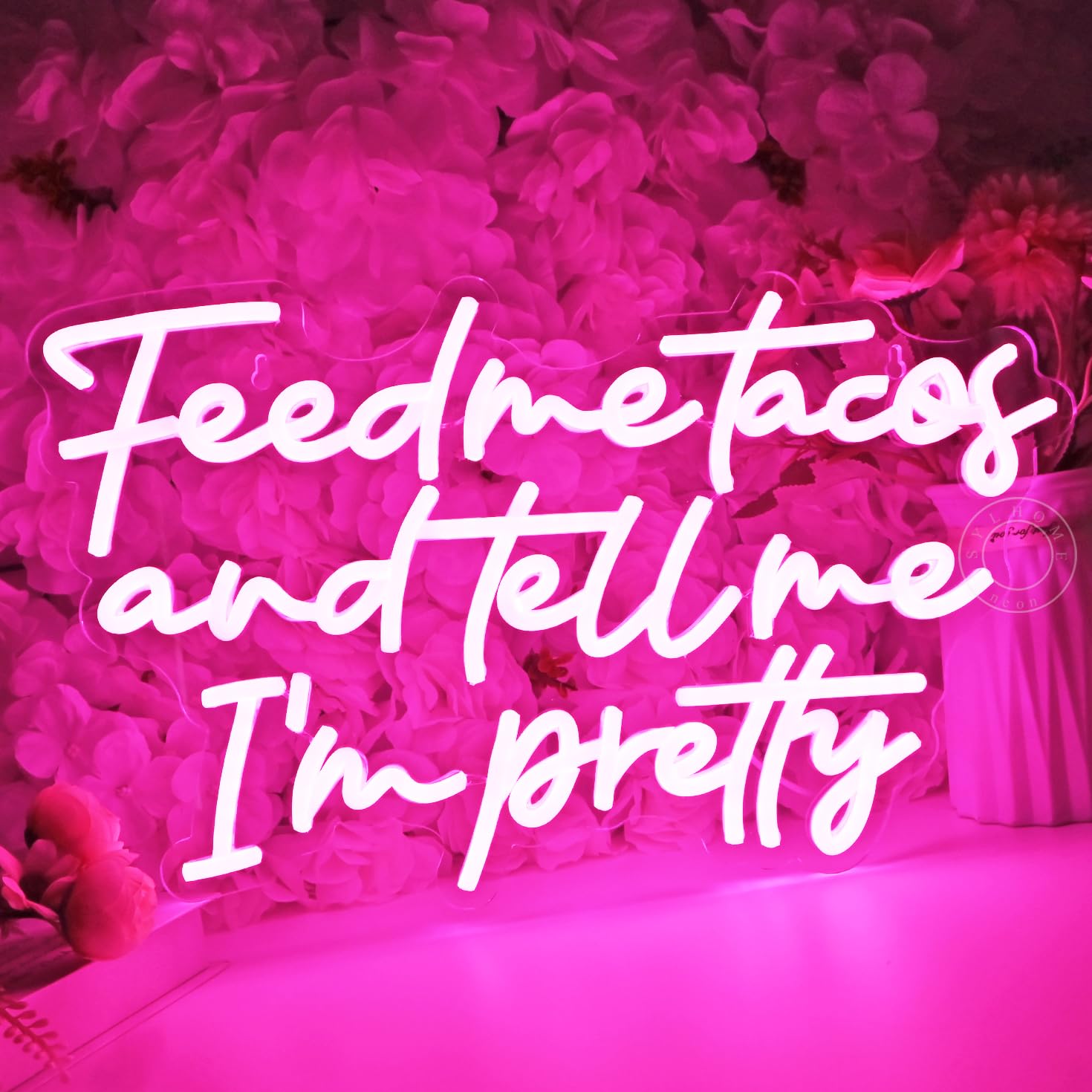 SYLHOME Neon Light Sign - Pink Feed Me Tacos, Bedroom Bar Kitchen Decor, USB, 16.93inx10.24in