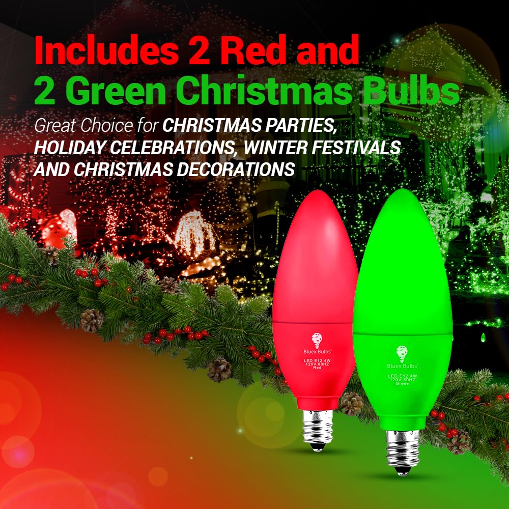 Bluex Bulbs 6 Pack E12 RG Red Green LED Light Bulbs - Non-Dimmable, 4W (40W Equivalent) for Party Decoration & Holiday Lighting