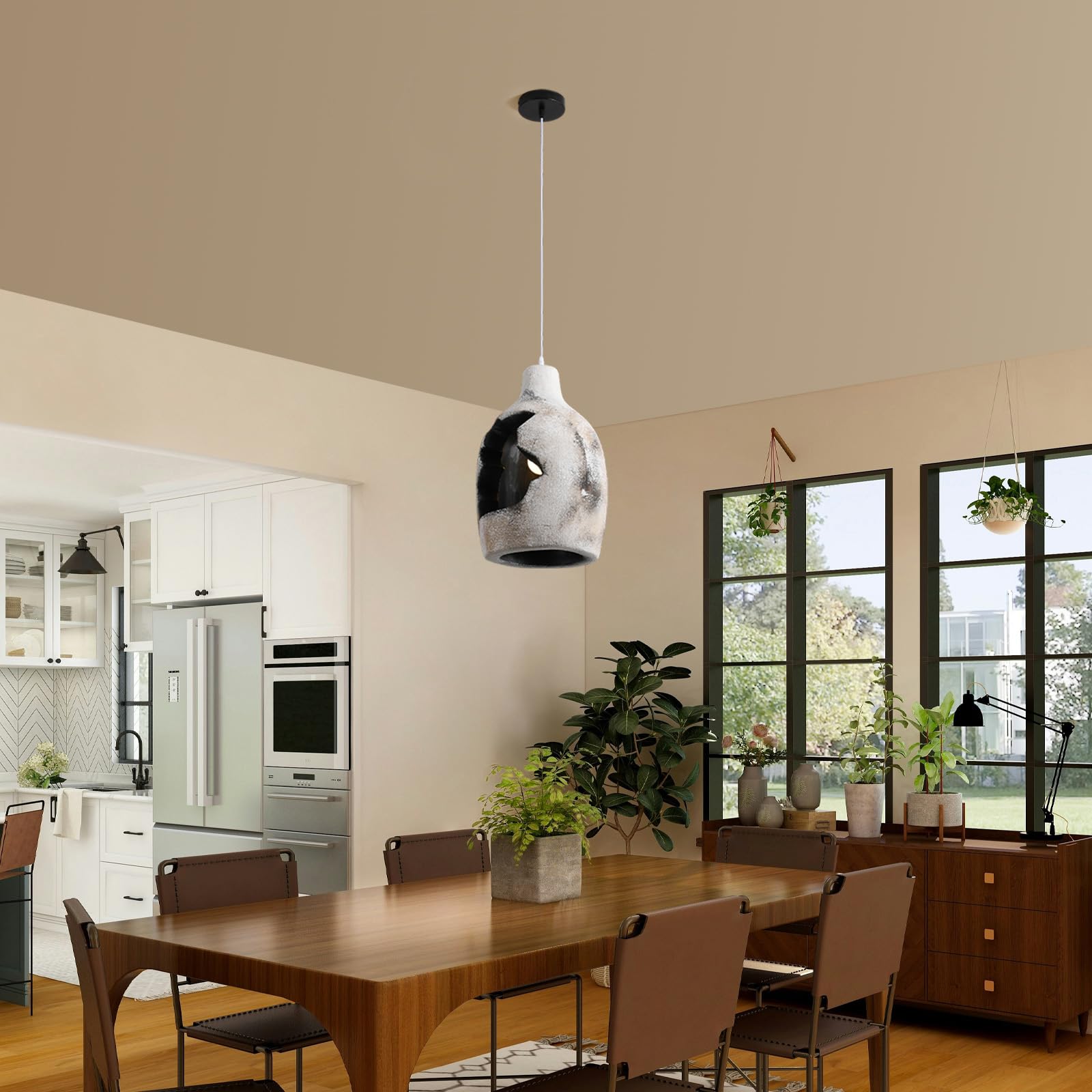 Jaymp Wabi Sabi Pendant Light For Dining Room Kitchen Island Hallway Farmhouse Hanging Lamp E26 Base Retroism Style Wine Bottle Shape Lighting Fixture (Antique White C Shape  D26?H46Cm)