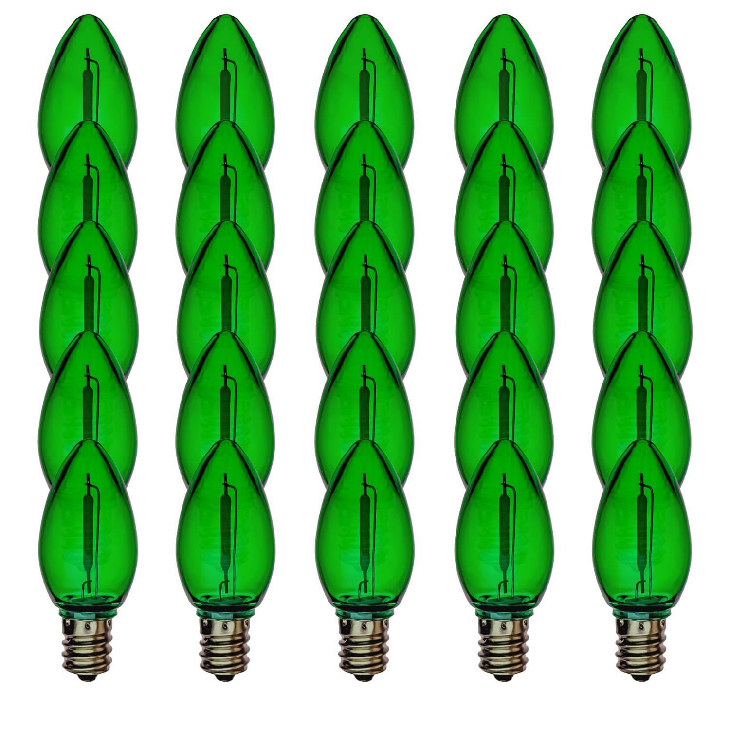 EZLS C7 Green Colored LED Filament Plastic Bulbs Pack of 25