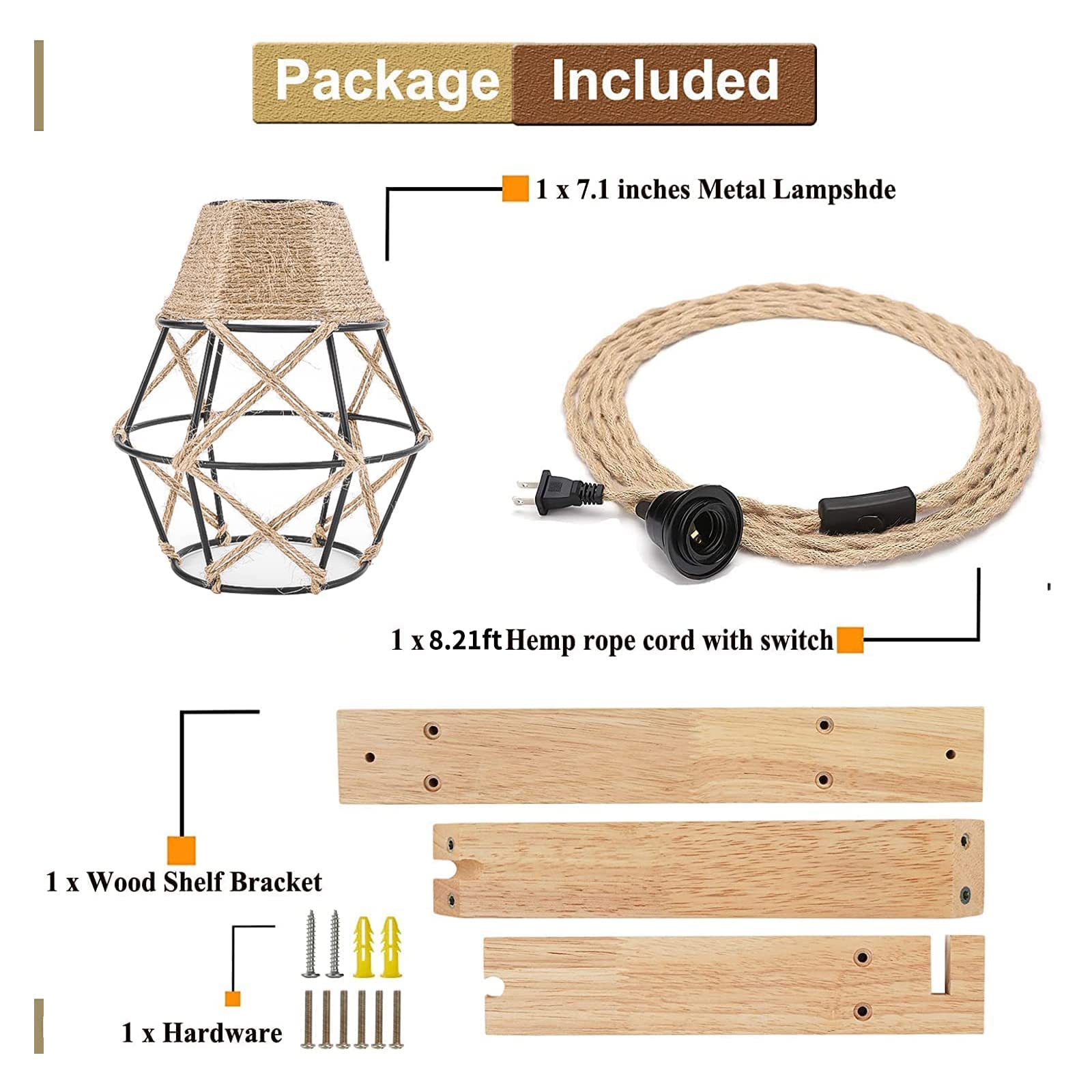 FRIDEKO HOME Wall Lamp - Rustic Plug-in Sconce with Wood Shelf, Orange, Model L03039-12-US for Living Room & Bedroom