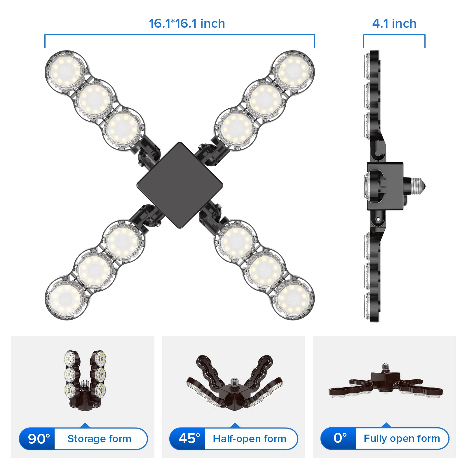 SANSI LED Garage Light 60W, 6000lm, 5000K Daylight, 4 Adjustable Panels, Eco Series, Black, Model C21FS-AE