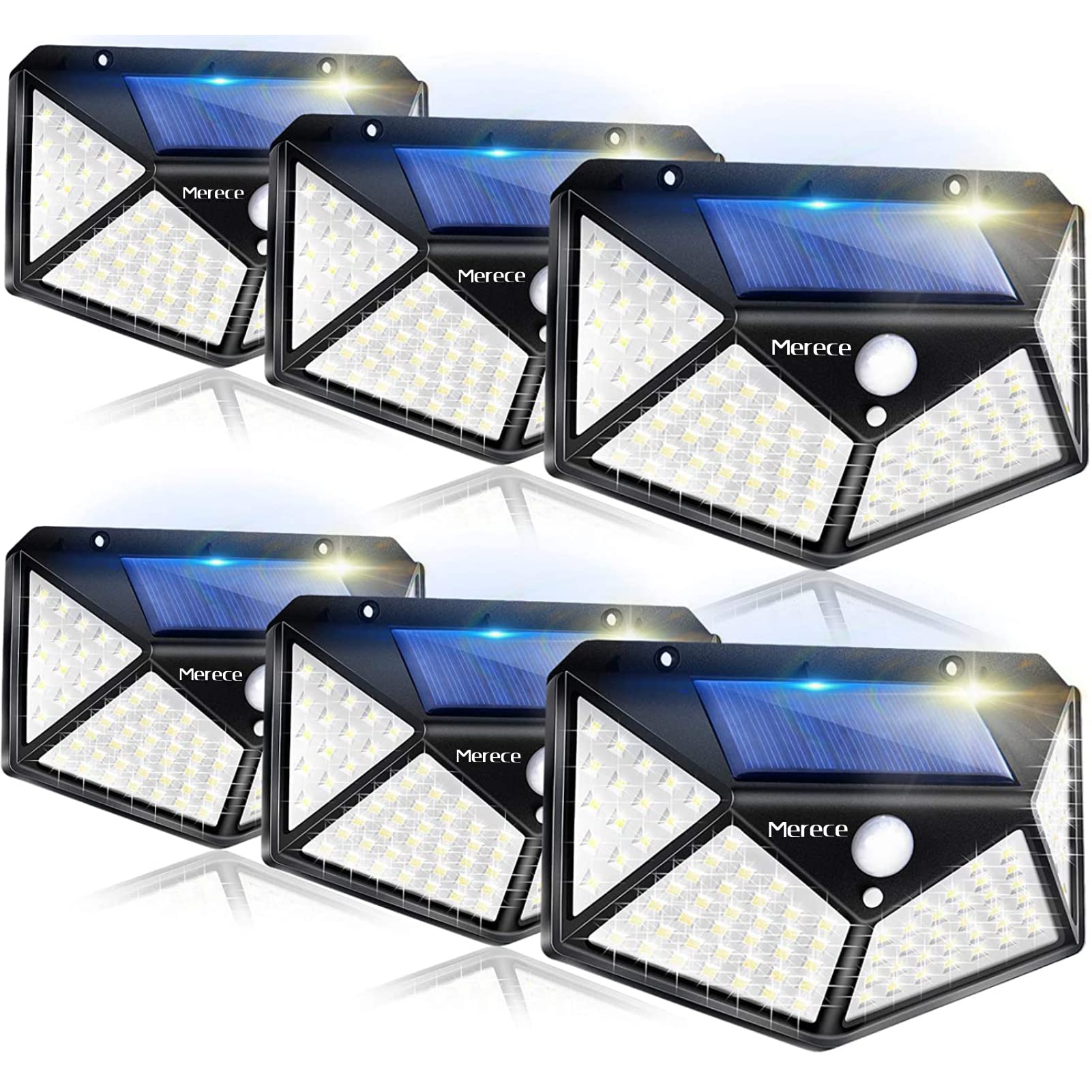 Merece Light Solar Outdoor 6-Pack, 100Led Motion Sensor Wall Lights, Ip65 Waterproof