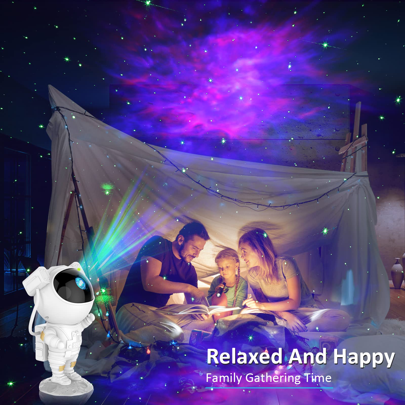 Juiara Astronaut Star Projector Night Light - Space Galaxy Lamp With Timer & Remote, White