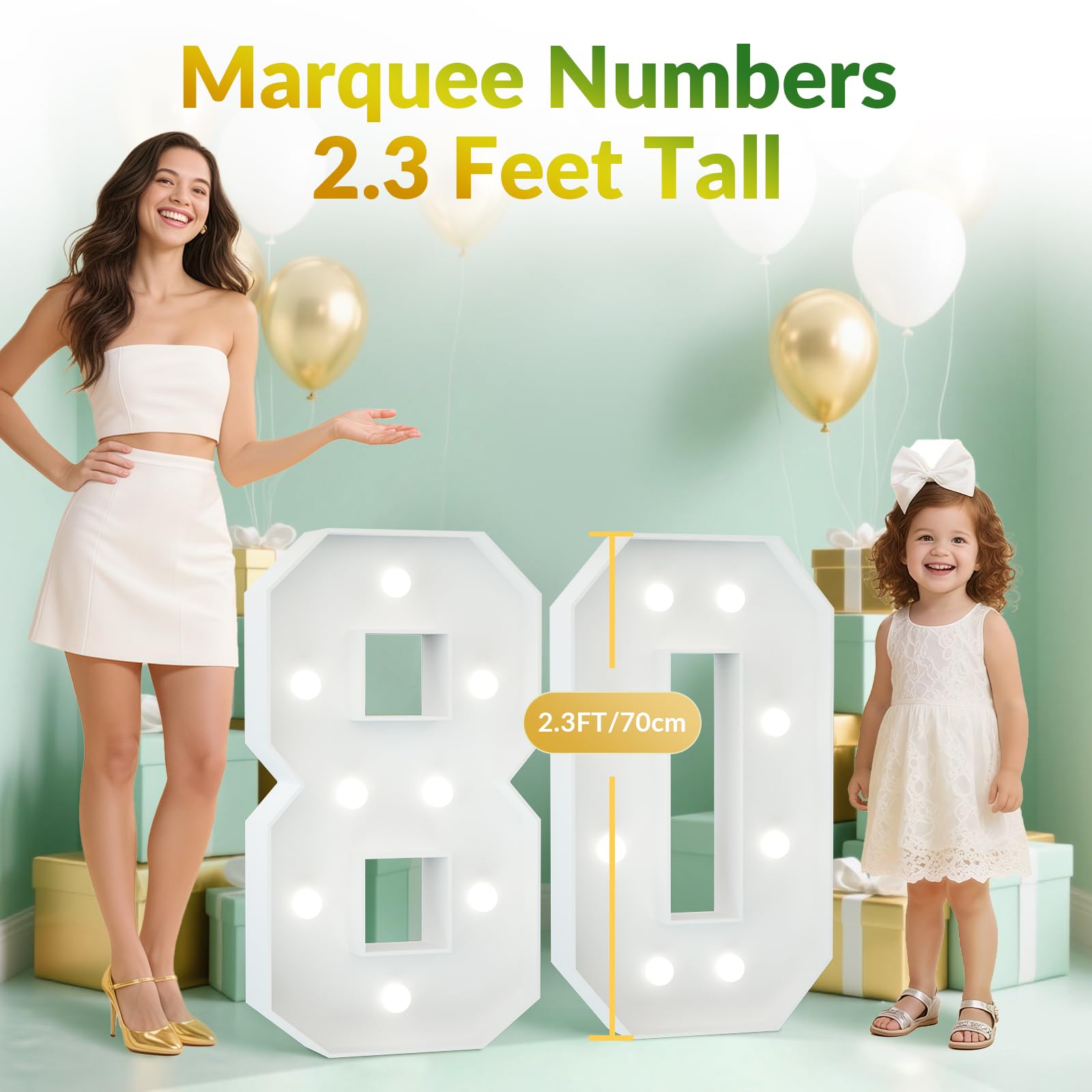 JoyMuse 2.3FT Number 80 Marquee Light Up Decorations for 80th Birthday Party, Anniversary Backdrop - Color: Number 80