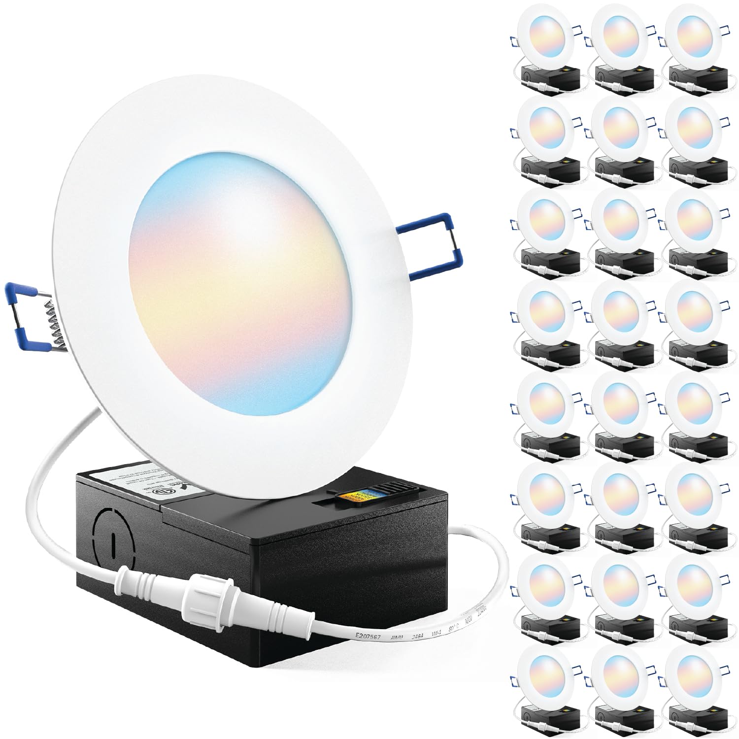 Sunco 24 Pack 4 Inch Ultra Thin Led Recessed Ceiling Lights Slim, High Brightness 800 Lumens, 2700K/3000K/3500K/4000K/5000K, Dimmable, 10W, Wafer Thin, Canless With Junction Box