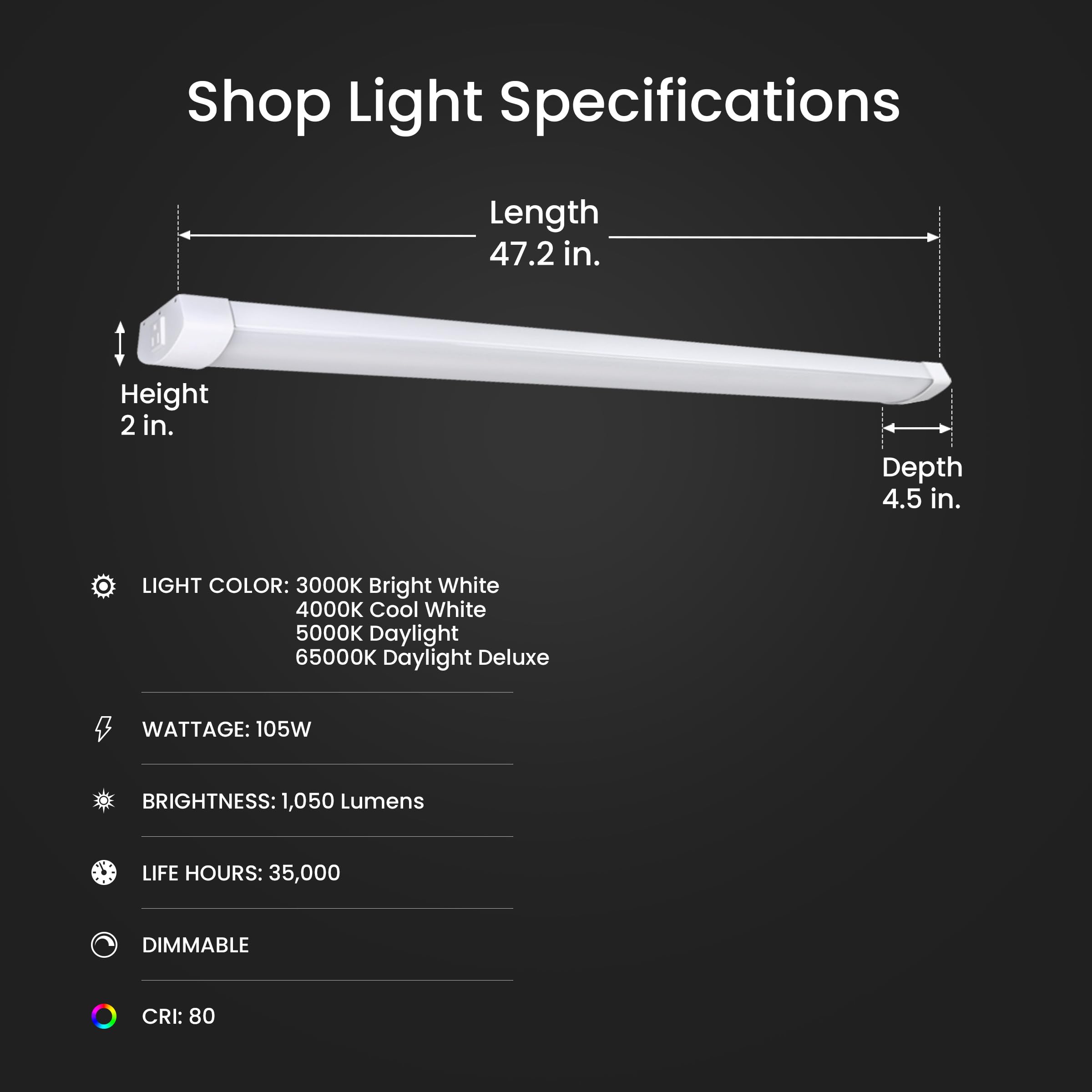 Feit Electric 4 Ft. Smart Wifi 105-Watt Led Shop Light, No Hub Required, Alexa Or Google Assistant, 3000K/4000K/5000K Color Temp
