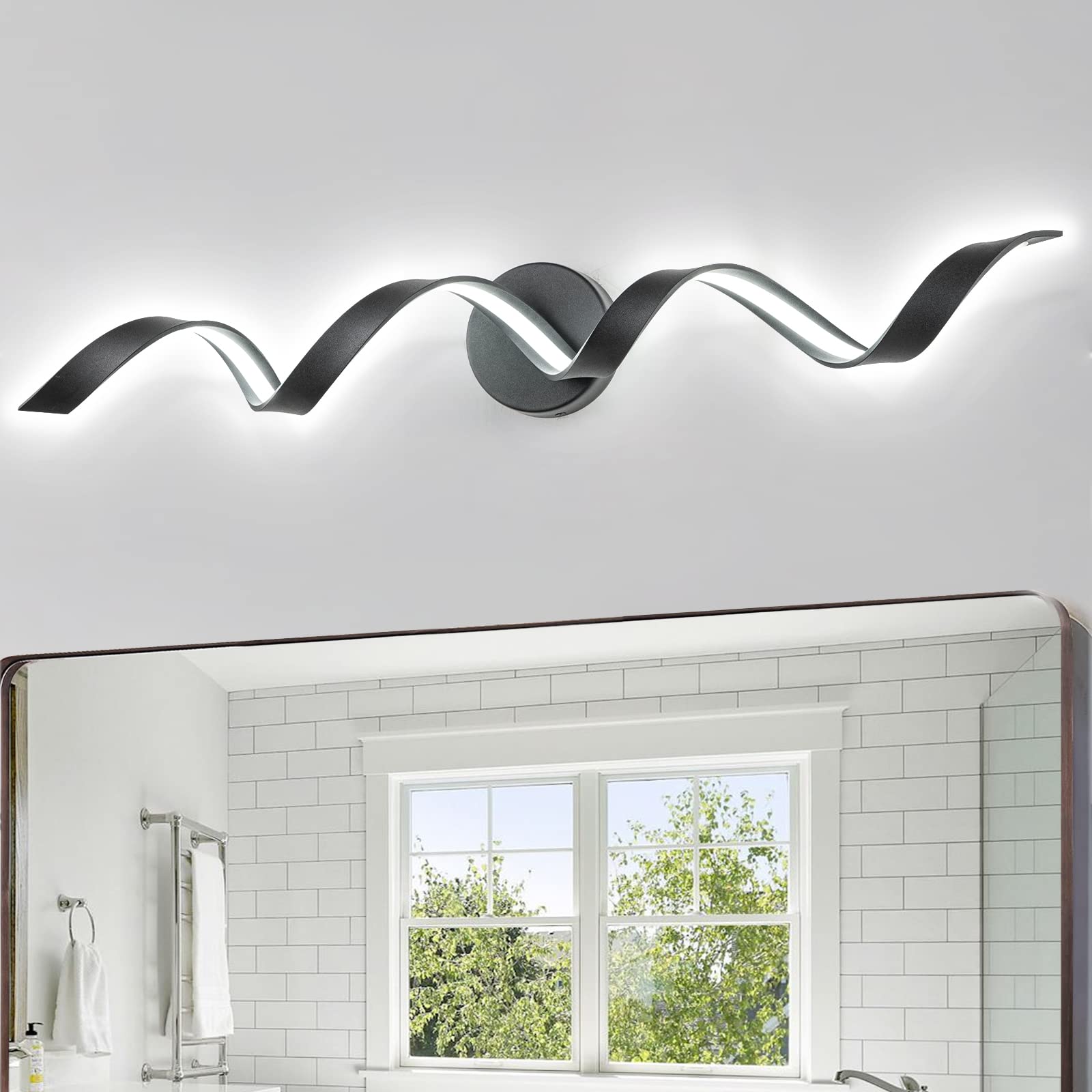 Huoku 32" Dimmable Led Bathroom Vanity Light, 20W Black Spiral Design, 6000K White Light