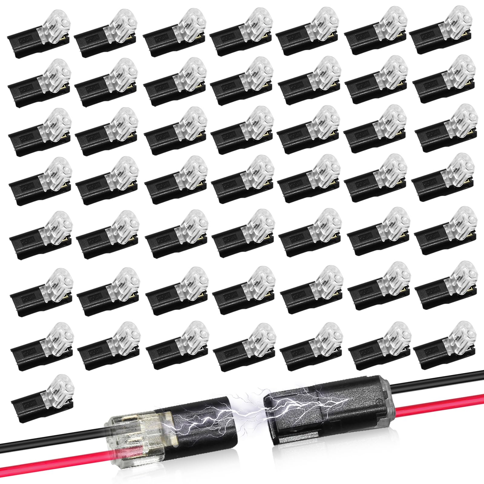 50Pcs Double-Wire Plug-in Connector Led Light Band Connectors 2 Pin  Led Band Lights Connectors Low Voltage Wire Connector with Locking Buckle  Fast Connect Plugs Led Connectors for Band Lights