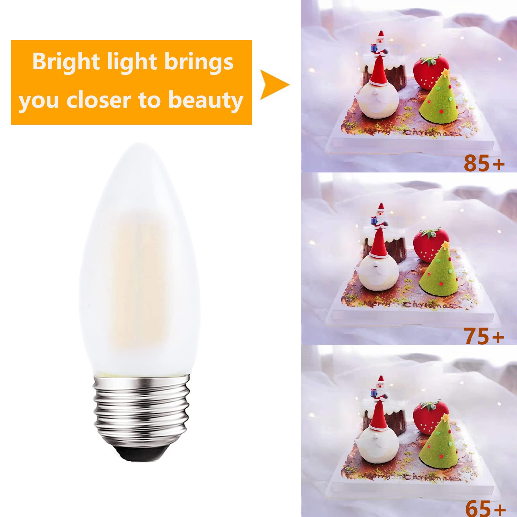 Sunaiony E26 Led Candelabra Light Bulbs 60W Equivalent, Dimmable 6W 3000K Soft White B11 Chandelier Frosted Glass Decorative Can