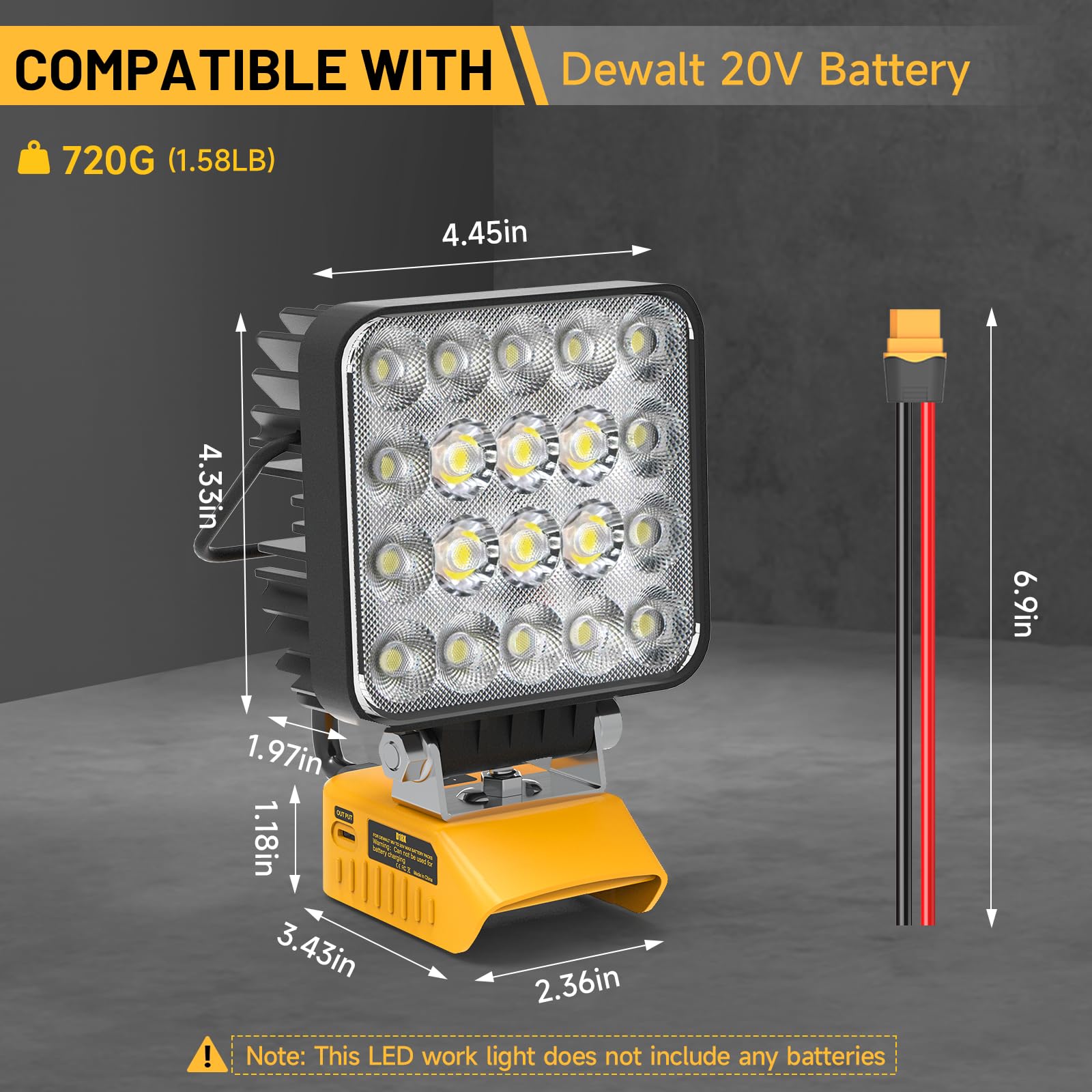 Azocek New Upgrade Led Work Light Compatible With Dewalt 20V Battery, 60W 6000Lm Flashlight, 20V Battery Cordless Work Light Wit
