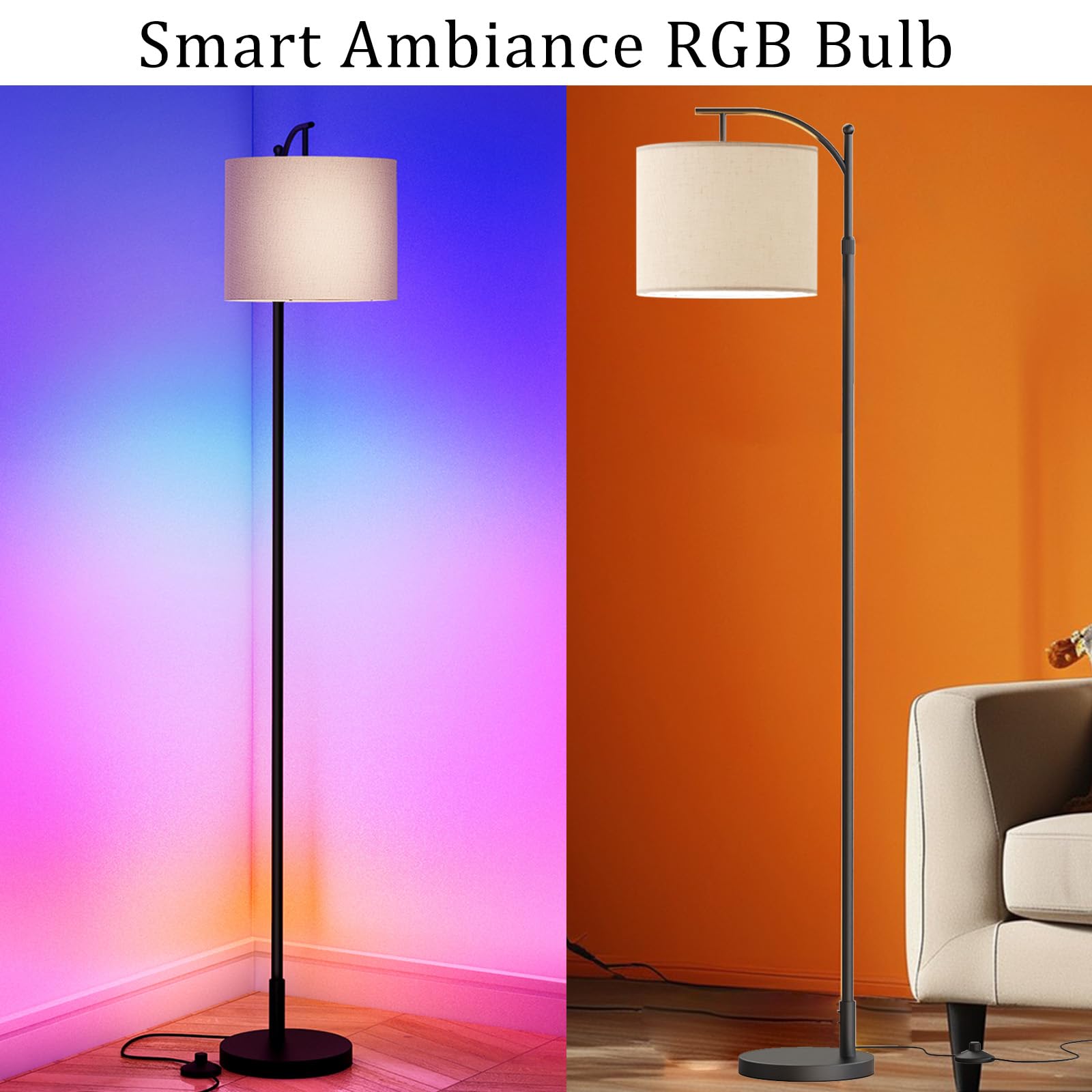 Lotalot Adjustable Floor Lamp with Remote Control, RGB LED Light, Modern Design, Dimmable, Ideal for Living Room and Bedroom