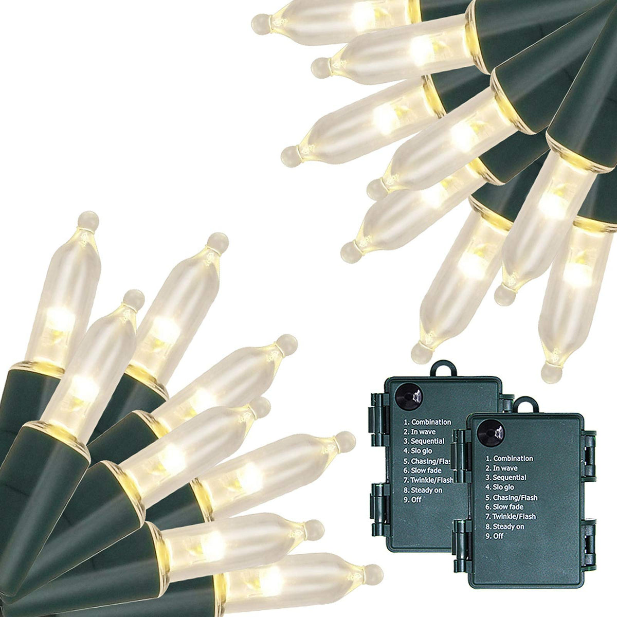 Twinkle Star 2 Pack Outdoor Christmas Lights, Total 33 Ft 100 Led Battery Operated Christmas Lights With 8 Modes, Xmas Tree Ligh