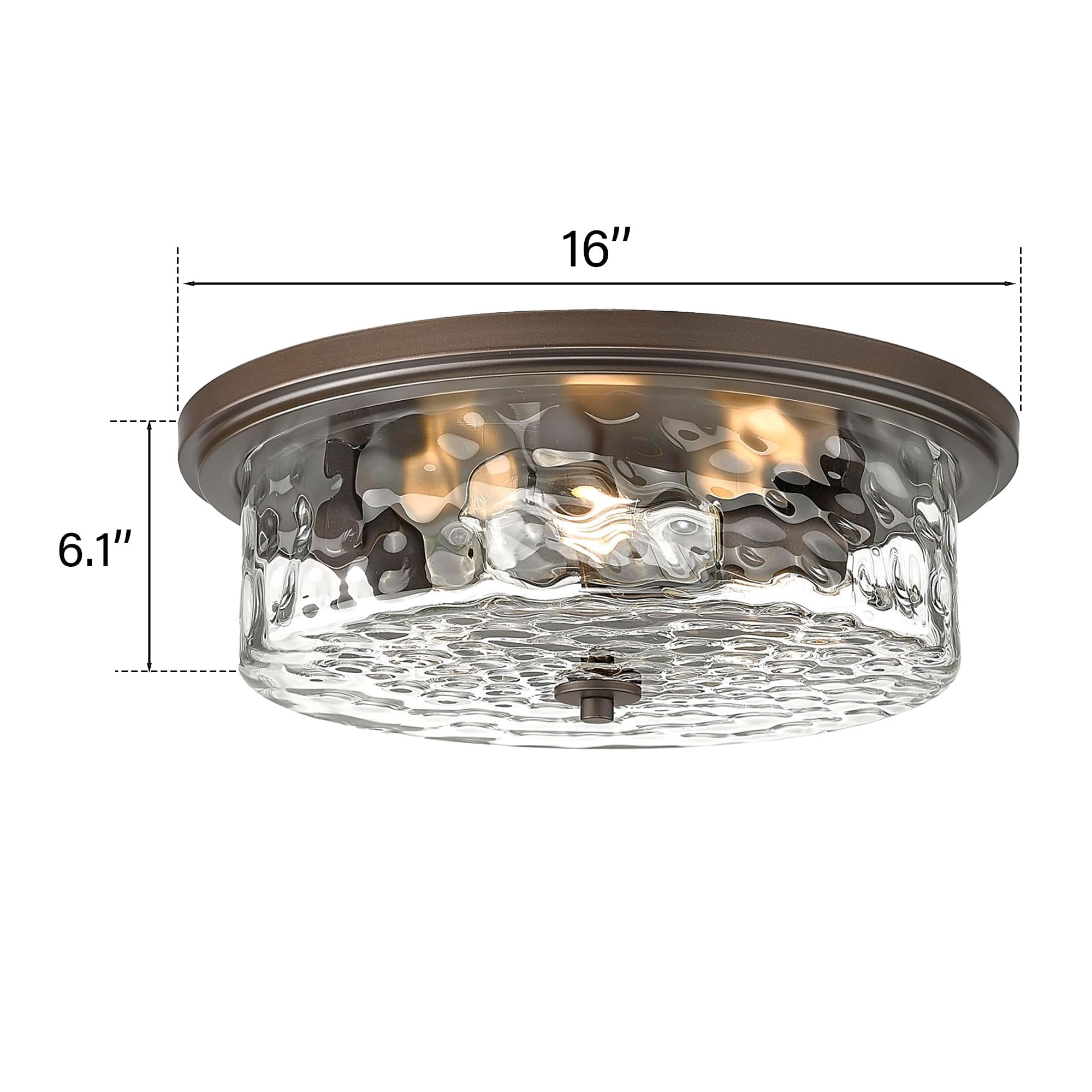 Odeums 16&quot; Oil-Rubbed Bronze Industrial Flush Mount Ceiling Light, 3-Light Hammered Glass Fixture