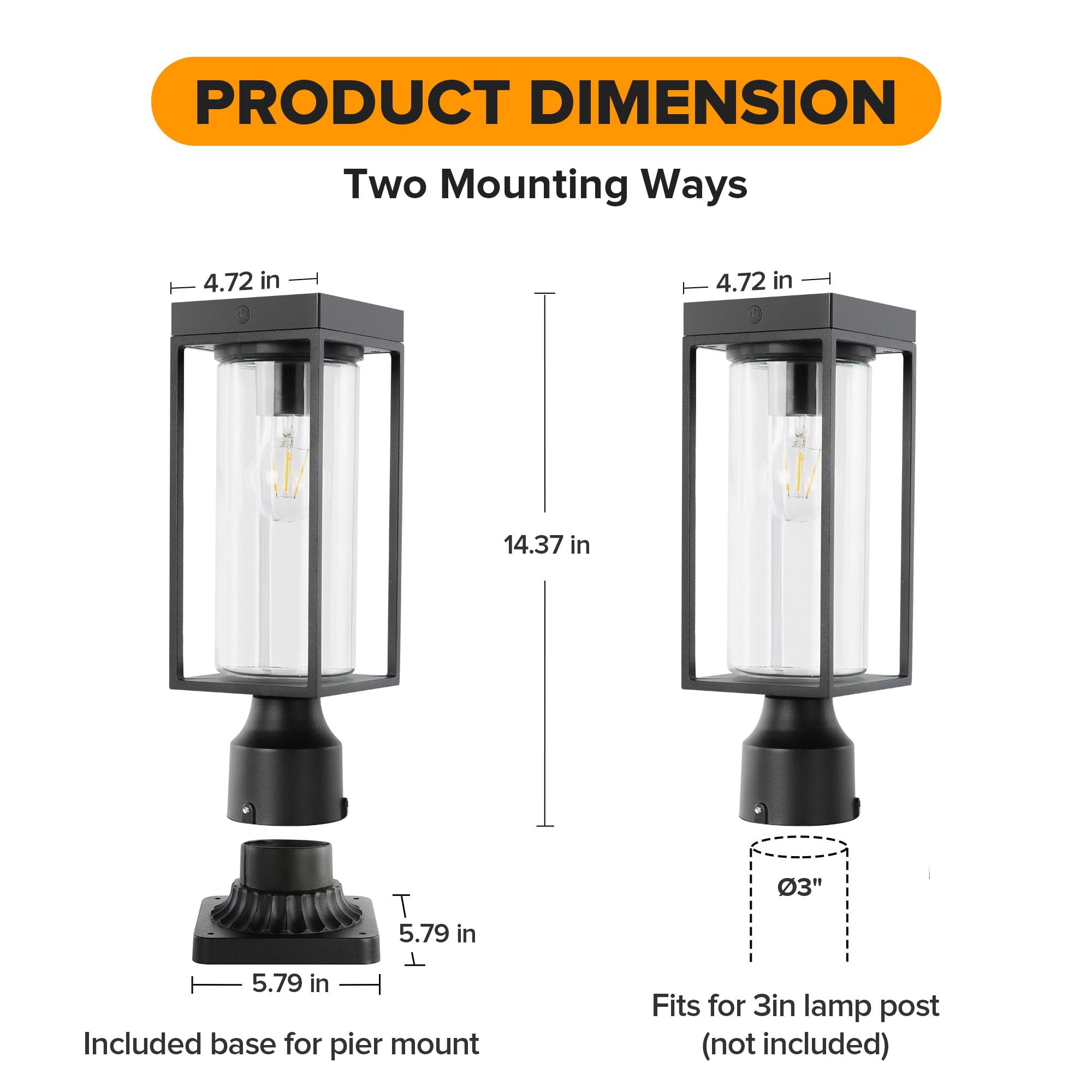 LUTEC Solar Post Light, Black Aluminium Fixture, Dusk to Dawn, 1 PACK-Upgraded, Waterproof for Garden Yard Patio