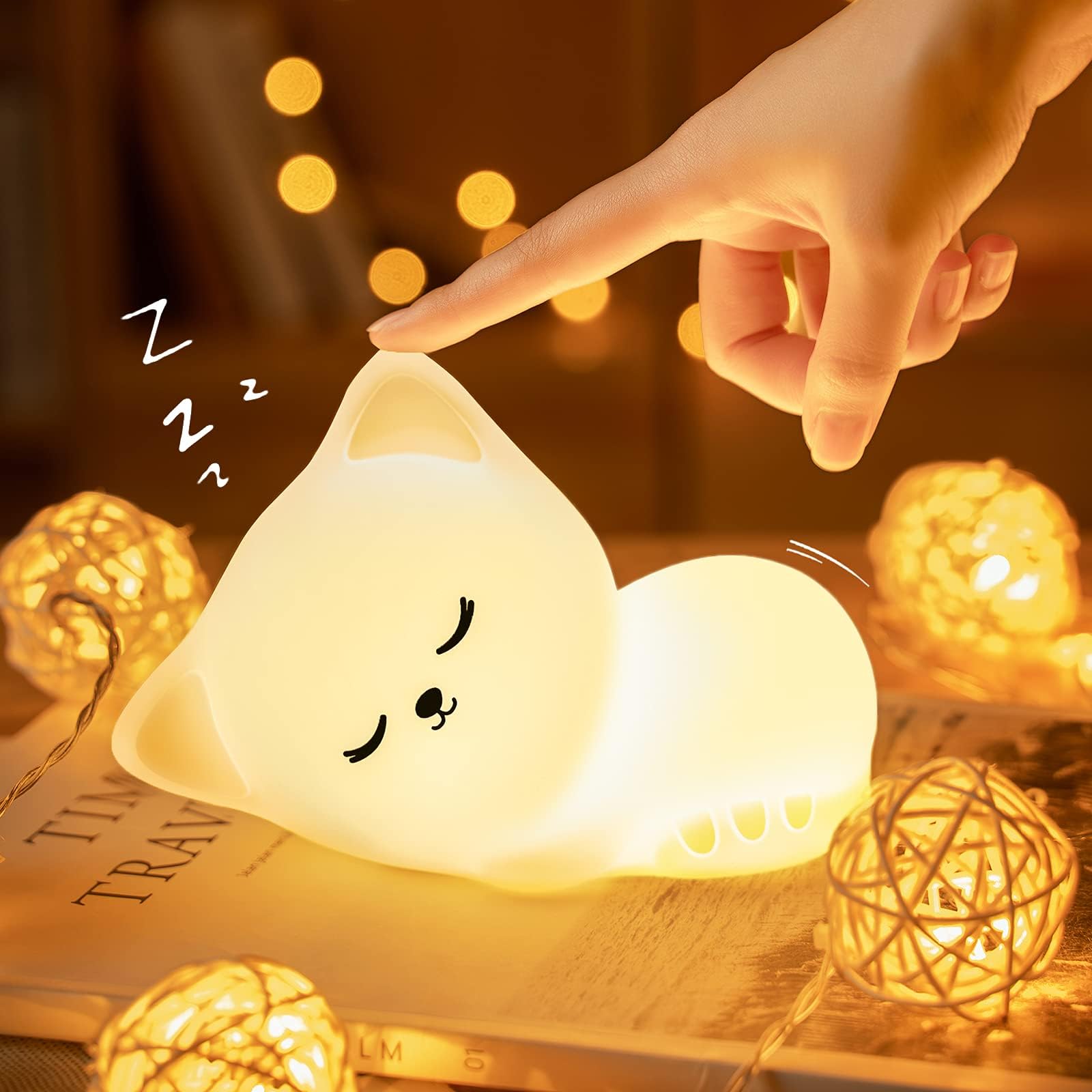 Mubarek Night Light Cat Lamp, Dimmable Silicone Nightlight, 16 Colors, Rechargeable, Kids Room Decor, Cat Basic