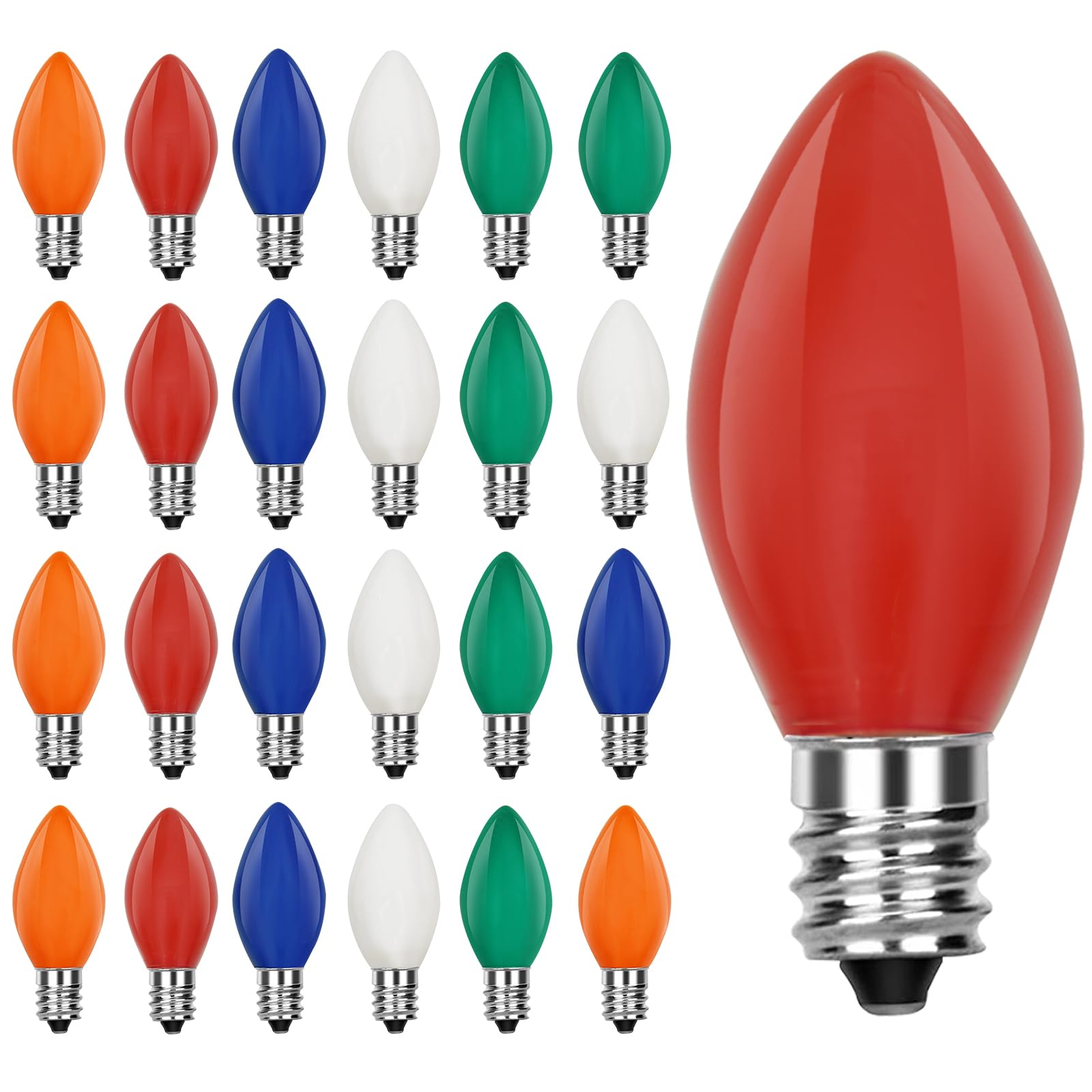 Cbebew C7 Led Christmas Replacement Bulbs  25 Pack C7 Multicolor Led Light Bulbs  Vintage Christmas String Light Bulbs For Indoor Outdoor Backyard Xmas Tree Decor  C7/E12 Candelabra Base