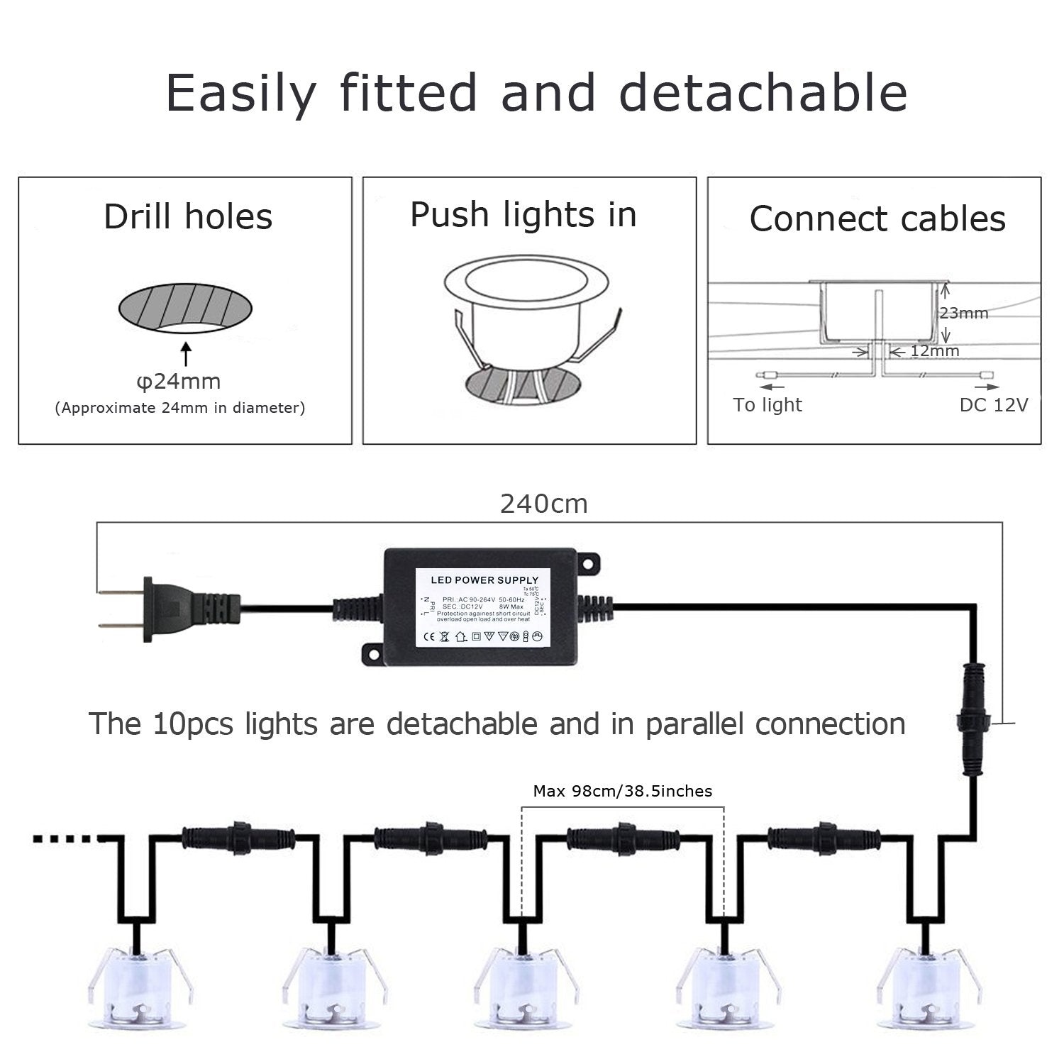 Cimkiz LED Deck Lights Kit, 12V Waterproof IP67, Warm White, Recessed In Ground Lighting, Pack of 10, 304 Stainless Steel