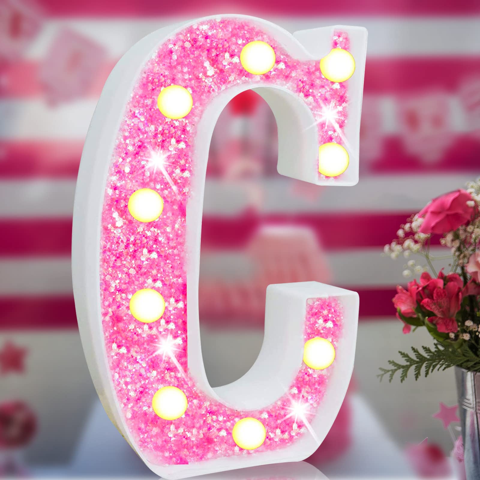 Elnsivo Light Up Letters, Pink LED Marquee Sign, Acrylic, Battery Powered, for Bedroom, Birthday Party, Wedding, Home Decor