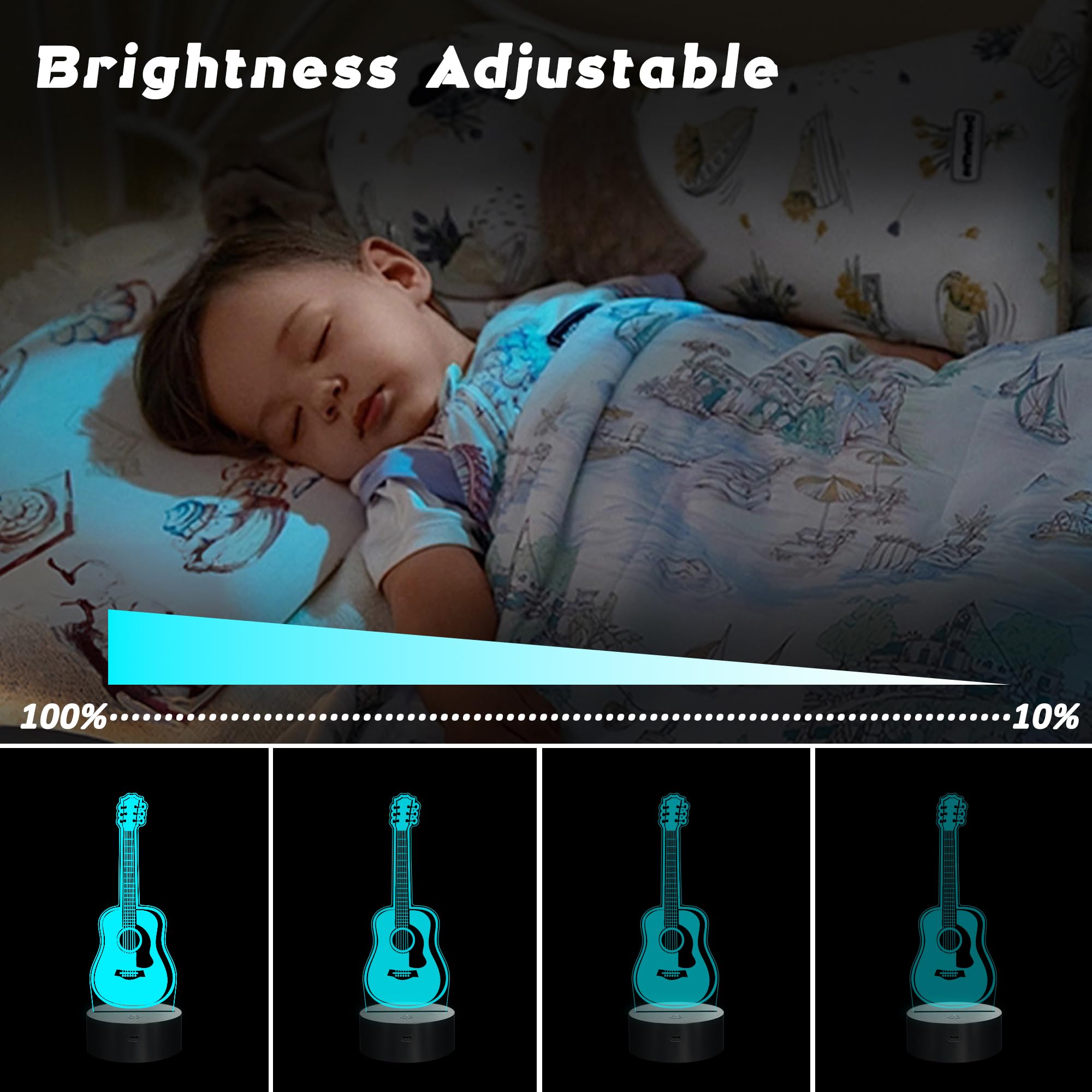 CoolGift Mart Acoustic Guitar Night Light, 3D LED Optical Illusion Lamp with Remote Control and Timer, Gifts for Guitar Players
