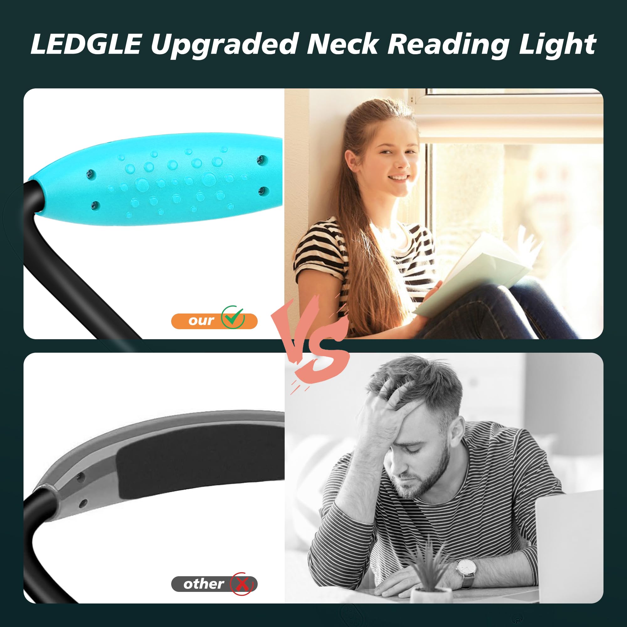 Ledgle Updated Neck Light For Knitting Portable Book Light For Reading In Bed With 4 Brightness Levels, Flexible Comfortable Sof