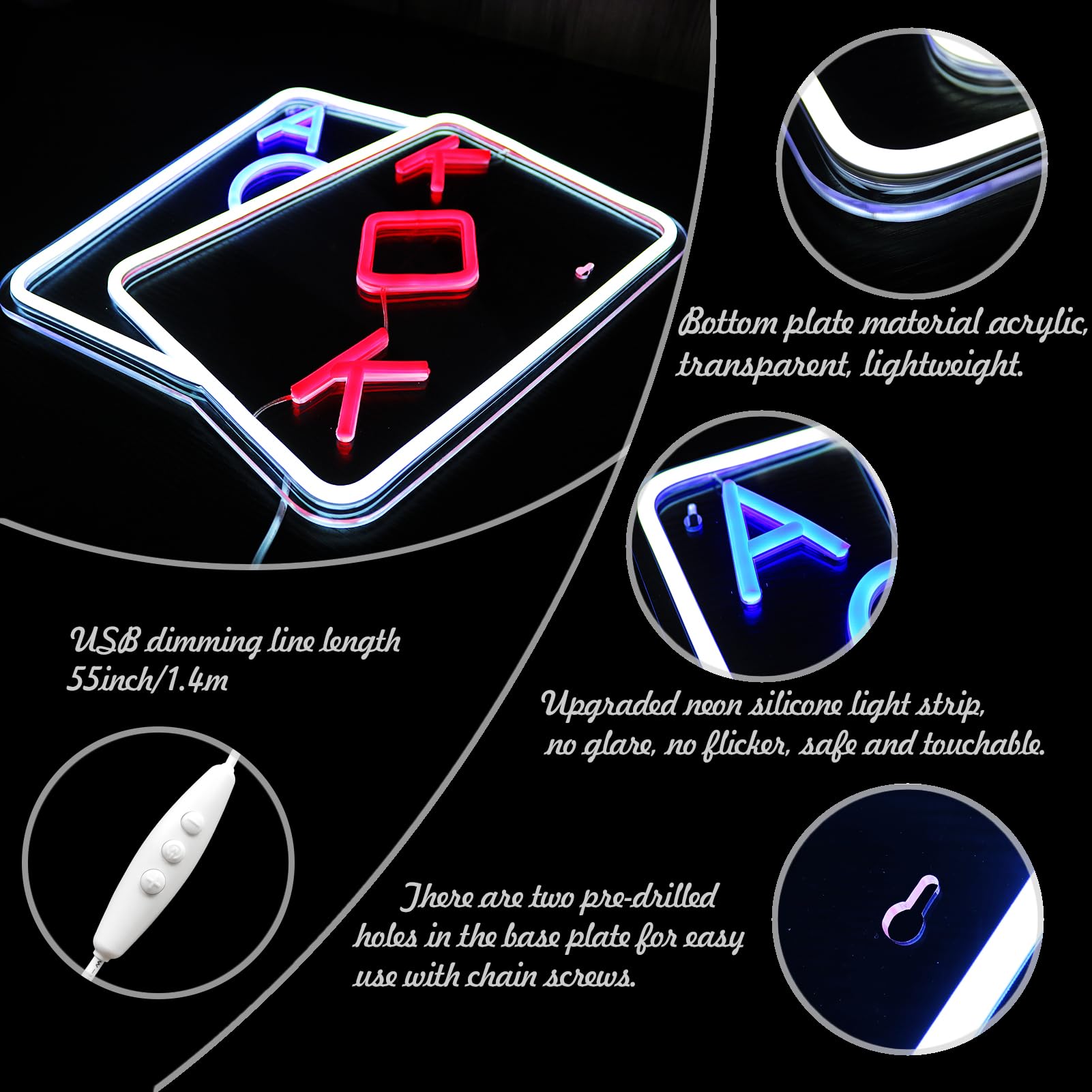Generic board-style Neon Sign - Dimmable USB Power, Acrylic Material, 14.1inx13in, Red Blue Color, board-style Theme Decor