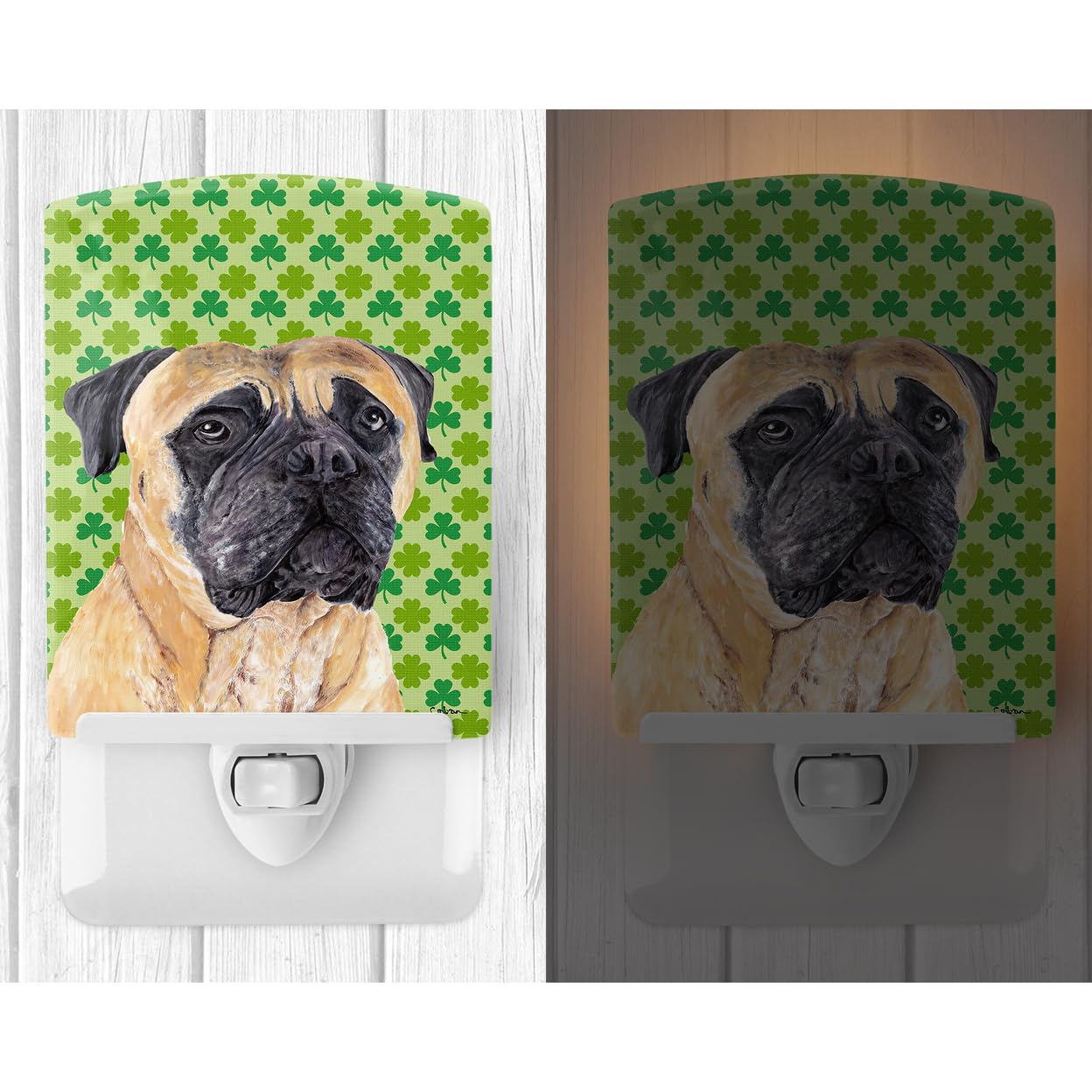 Carolines Treasures Ceramic Night Light, Mastiff Shamrock Design, UL-Certified, 6x4x3 inches, Multicolor, Model SC9305CNL