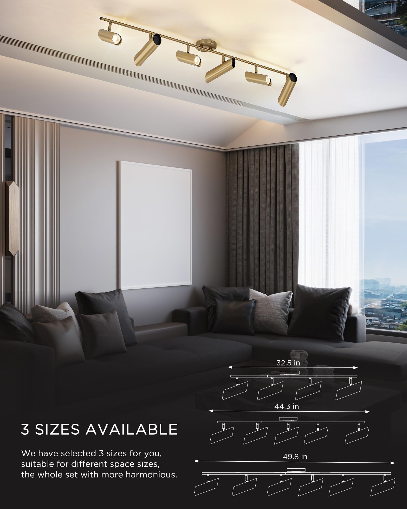 FEMILA 50" LED Track Lighting, 6-Light Brass Gold Fixtures, Rotatable GU10, Model 4FS79TL-6 BG
