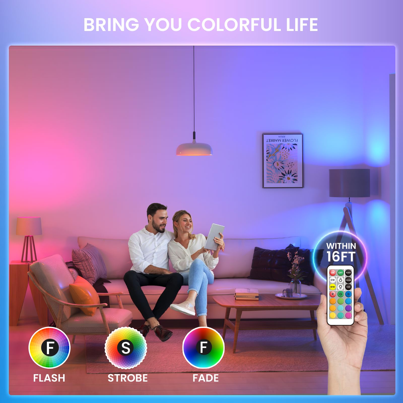 TobeBright Color Changing LED Light Bulb, 2W E12, Multicolor RGB/3000K/6000K, Dimmable, 2-Pack, Plastic, Model HX-