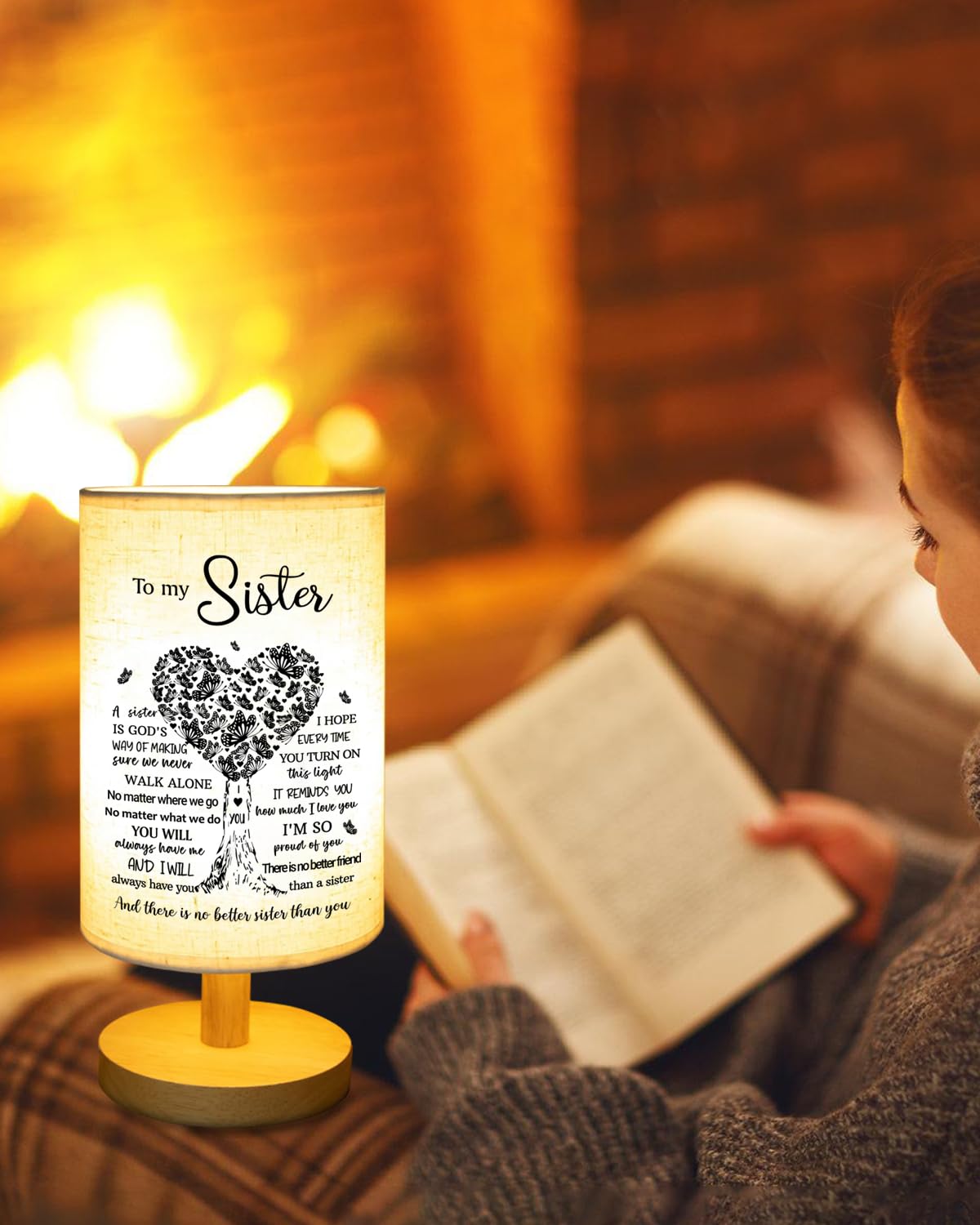 Sisters Gifts From Sister, To Sister Fabric Table Lamp, Sister Valentines Day Birthday Gifts For Sister, Bedside Table Lamp Gift