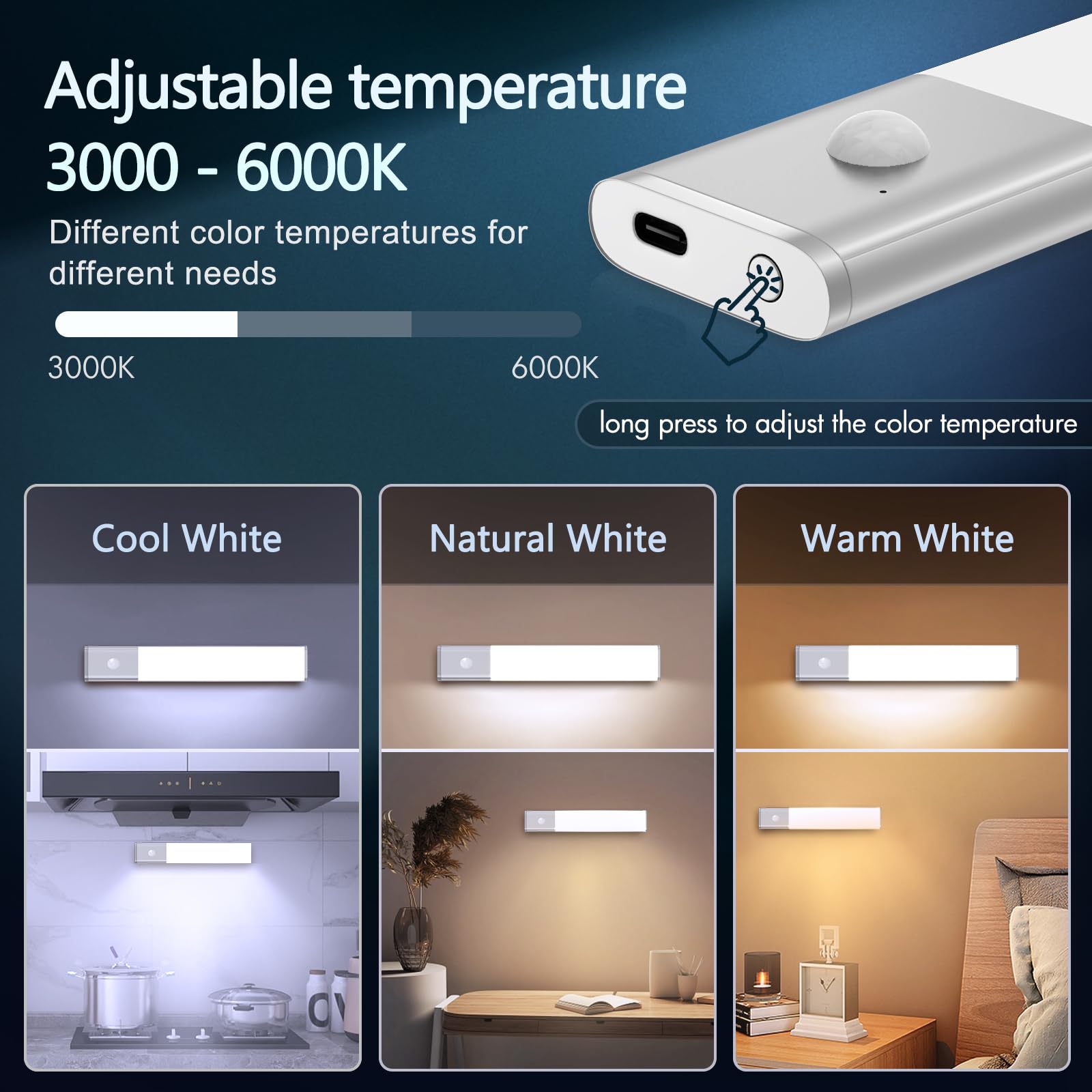 EnternalLight Under Cabinet Lights - Motion Sensor, 80 LED, Wireless, Rechargeable, 12 Inch, White, Model: lus-in30