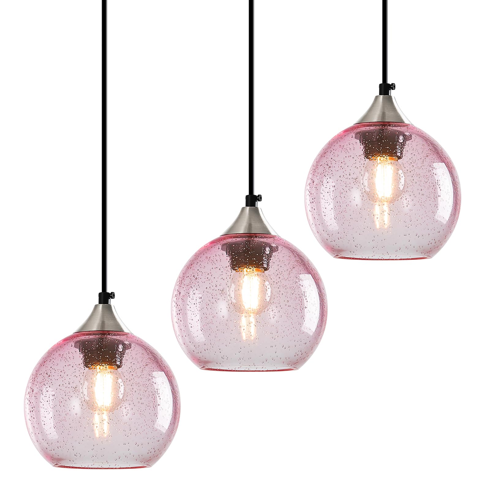 Lbsqj Pink Glass Pendant Lights Kitchen Island Globe Pendant Light Fixtures Modern Pendant Lighting For Bedroom Living Dining Room Light Fixture (5.9 In  3 Pack)