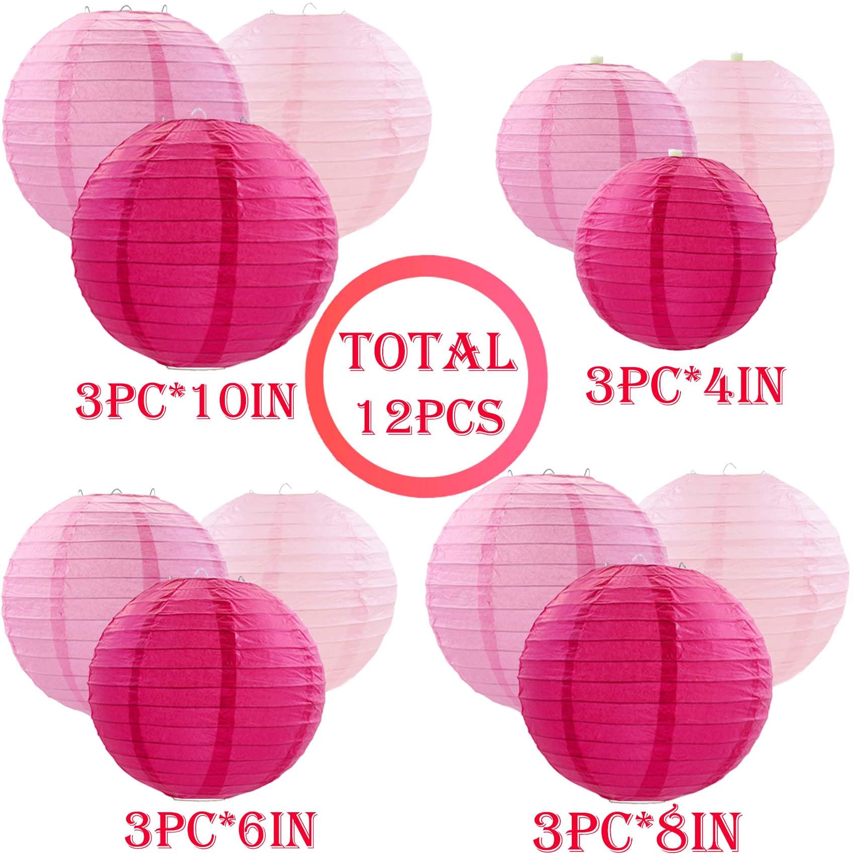 Brzikwt Pink Paper Lanterns 12Pcs Hanging Chinese Lanterns For Wedding Birthday Baby Shower Christmas Graduation Anniversary Oth