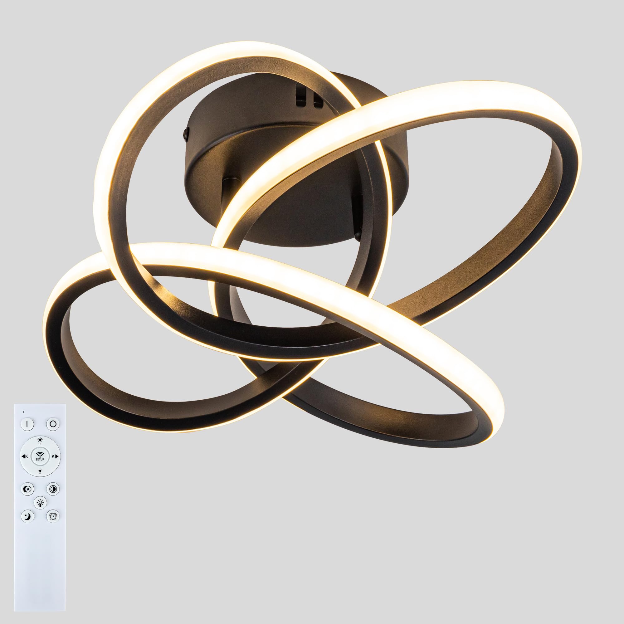 TIAZFCA Modern Ceiling Light, 36W LED Dimmable Ceiling Light with Remote Control, 3000-6000K Color Temperature Changing, Balck S