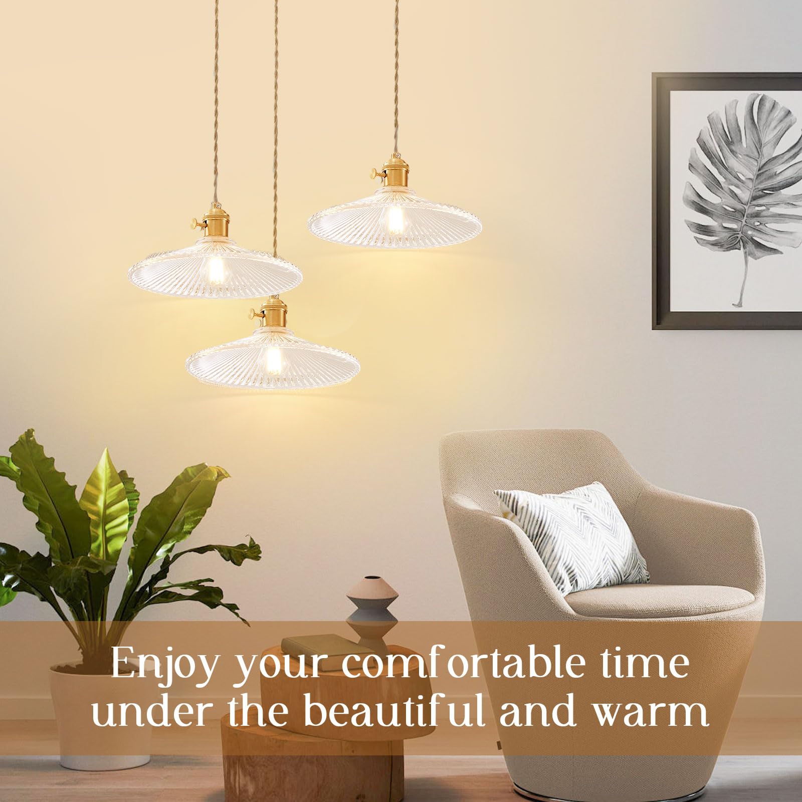 Oyisen Kitchen Pendant Lights, 9.1 Inch Clear Lampshade Hanging Pendant Light Golden Adjustable Pendant Lighting For Kitchen Isl