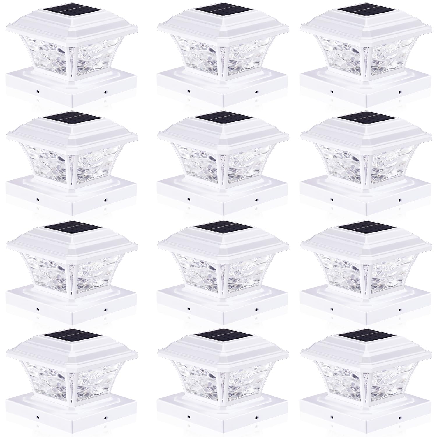 AEFRELEOHT Solar Post Cap Lights, 20 Lumens, Warm White/RGB, 12 Pack, Fits 3.6x3.6 to 5x5 Posts,